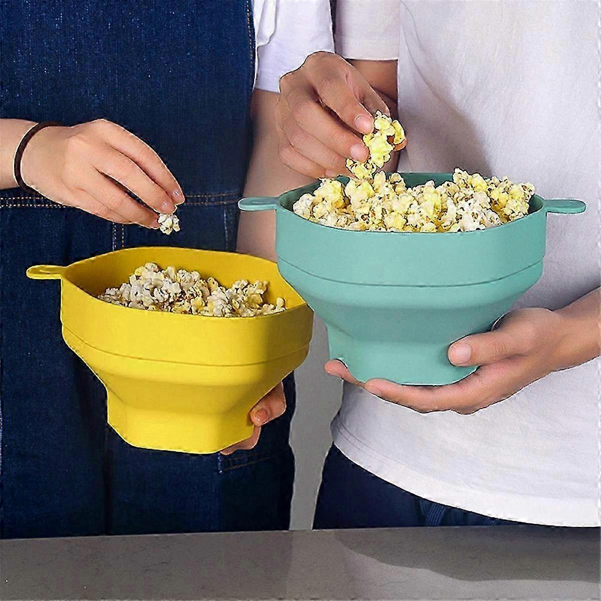 Foldable Silicone Popcorn Bowl with Lid for Microwave, Kitchen Baking Tool in Gray