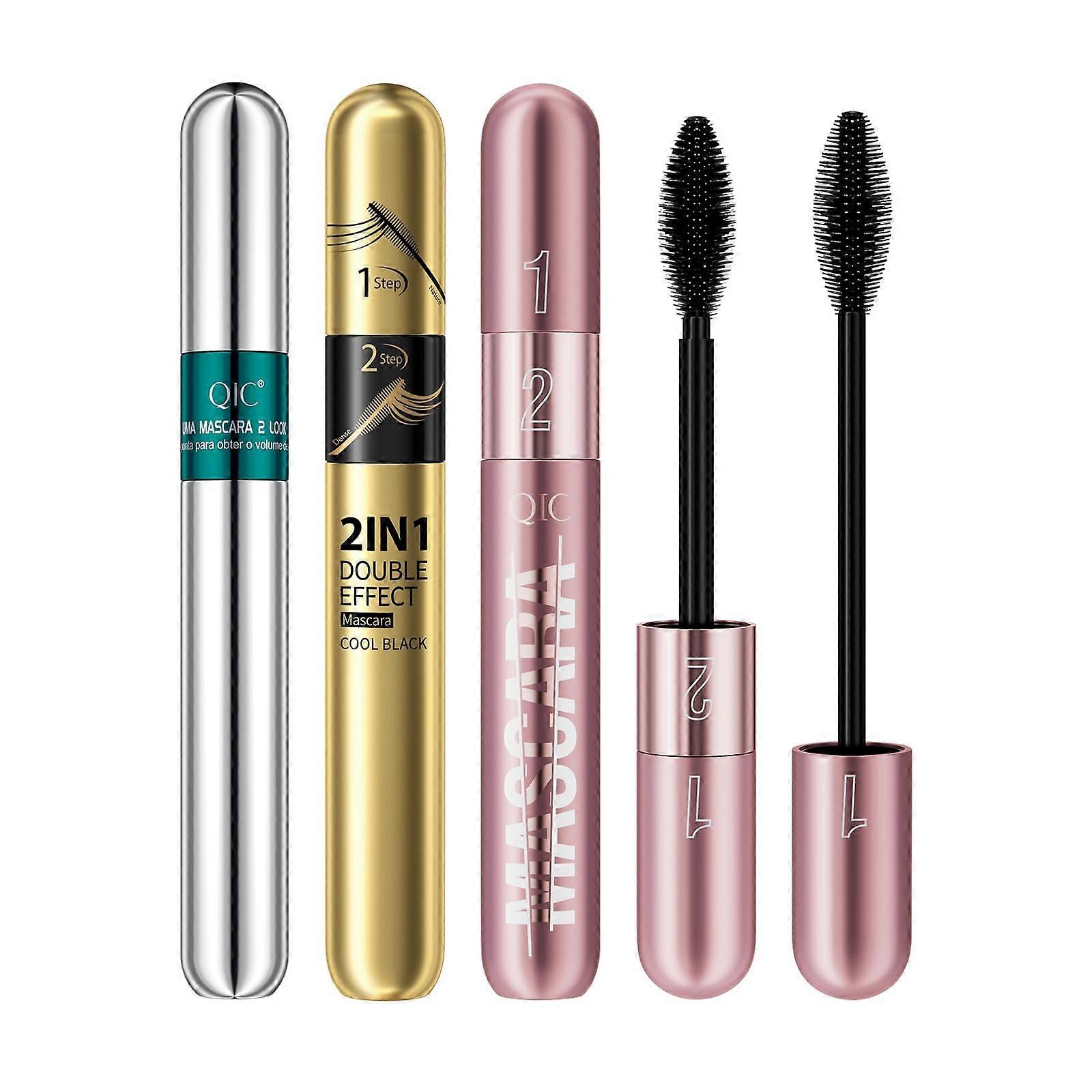 3 Pack 2in1 Mascara Set, 4D Silk Fiber Lash Mascara Volume and Length Non Clumping Mascara Smudge Proof for Natural Eyelash Makeup