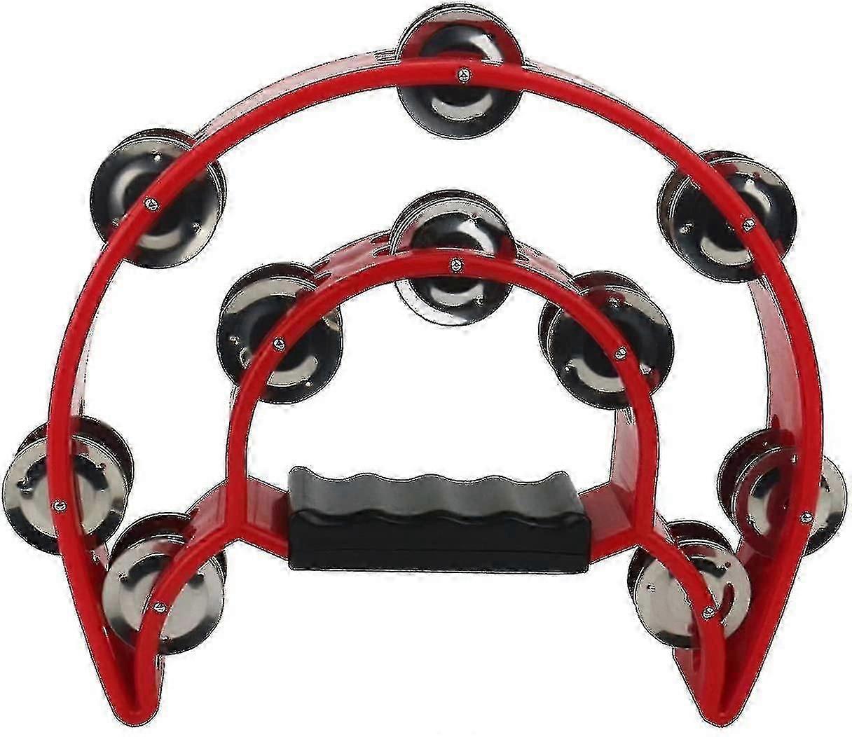 Double Row Handled Tambourine Metal Jingles Hand Held Percussion Drum With Ergonomic Handle Grip For