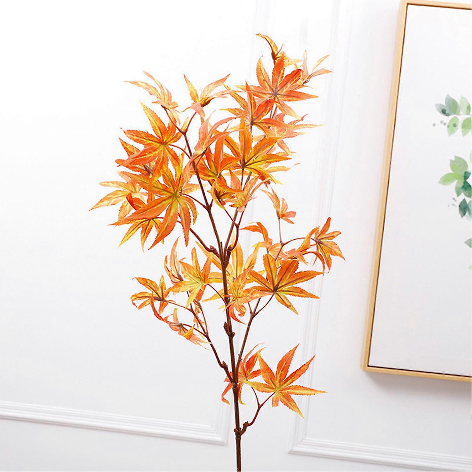83cm Length Simulated Maple Leaves Stems Lifelike Artificial Maple Branch Ornament for Home Decoration Orange 