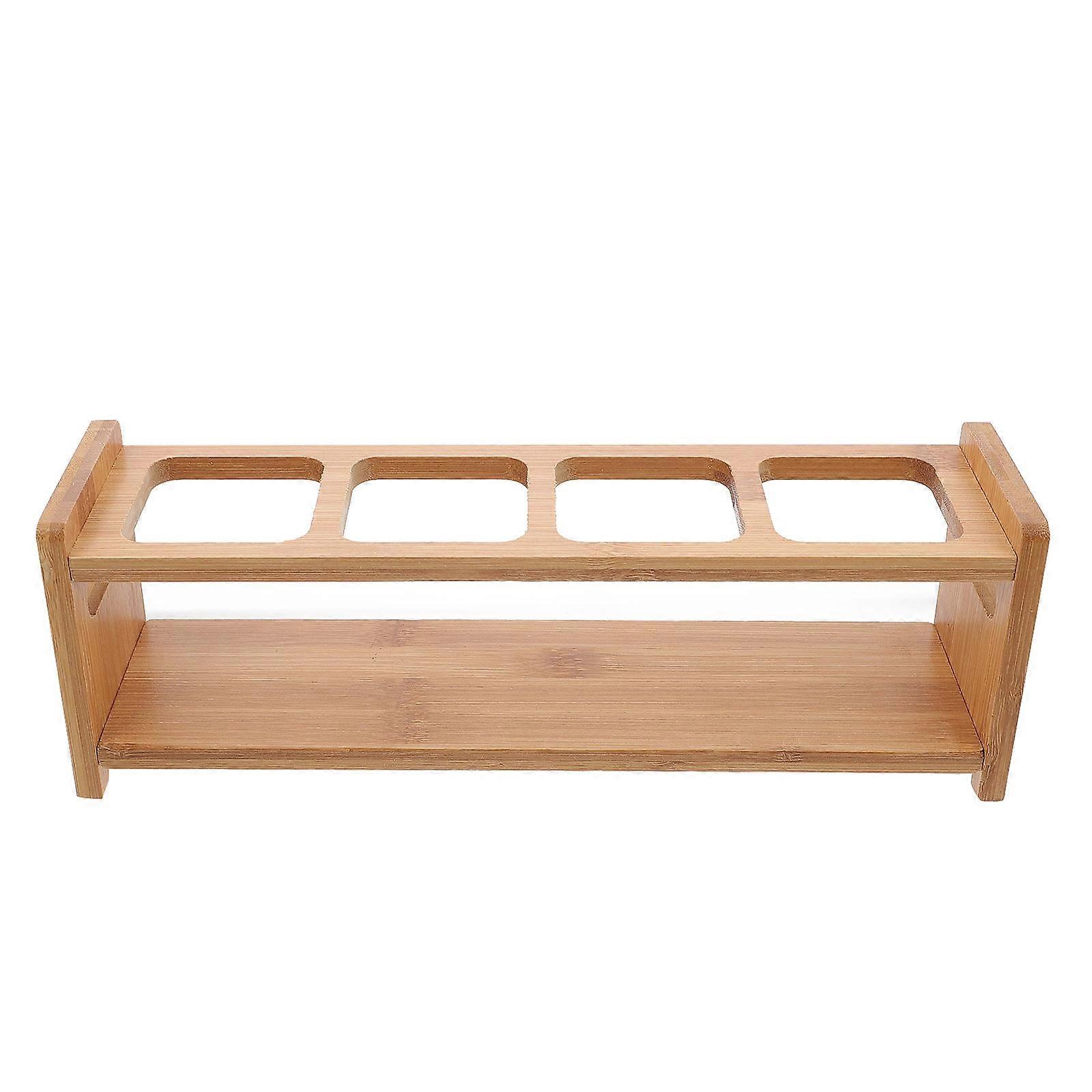Bamboo Spice Jar Rack with 4 Holes, Compact Condiment Bottle Storage Shelf for Kitchen Countertop Organization, Suitable for Home and Restaurant Use