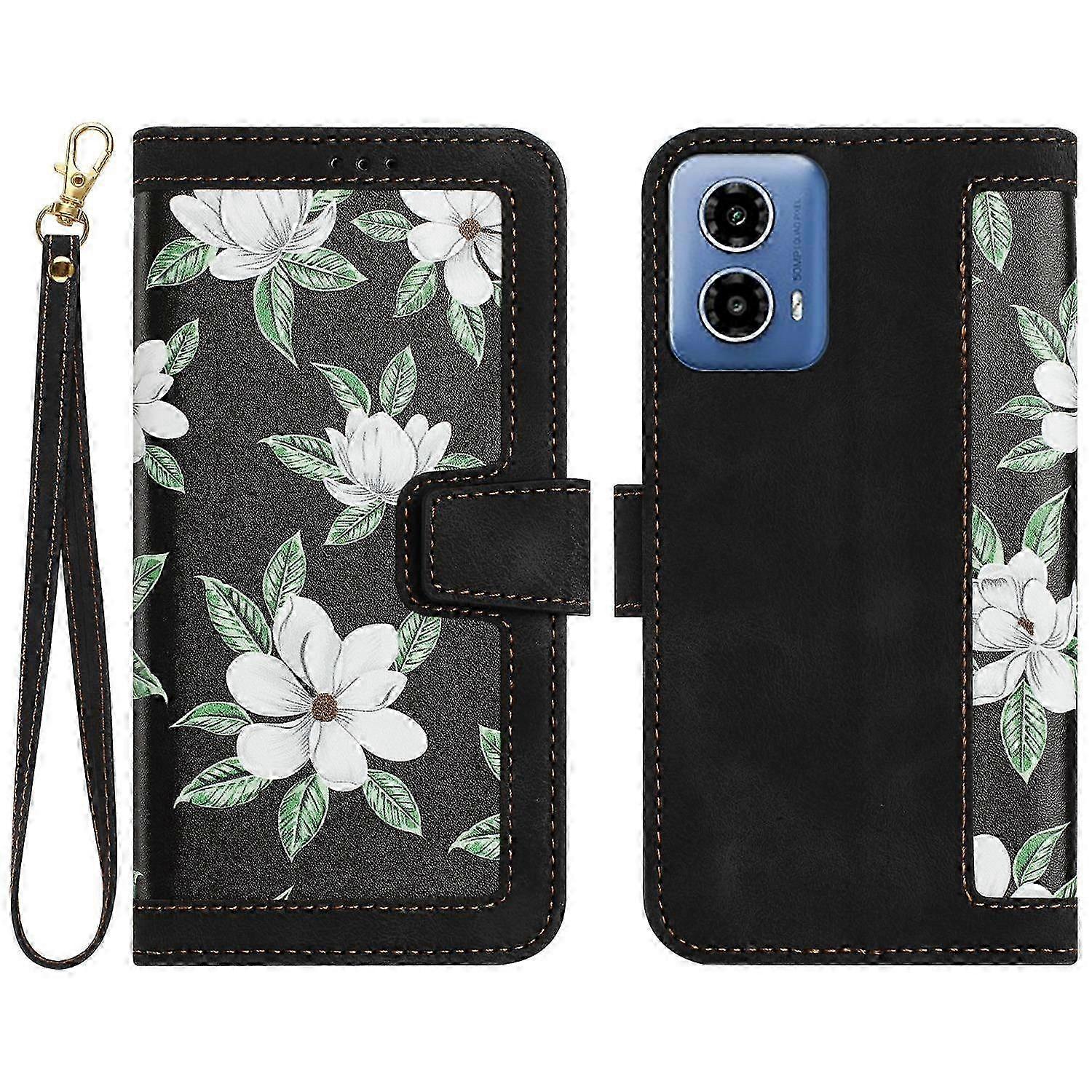 Case with Flower Pattern PU Leather Design for Mobile Phone Compatible with a 2024 Model, Includes Card Holder Feature