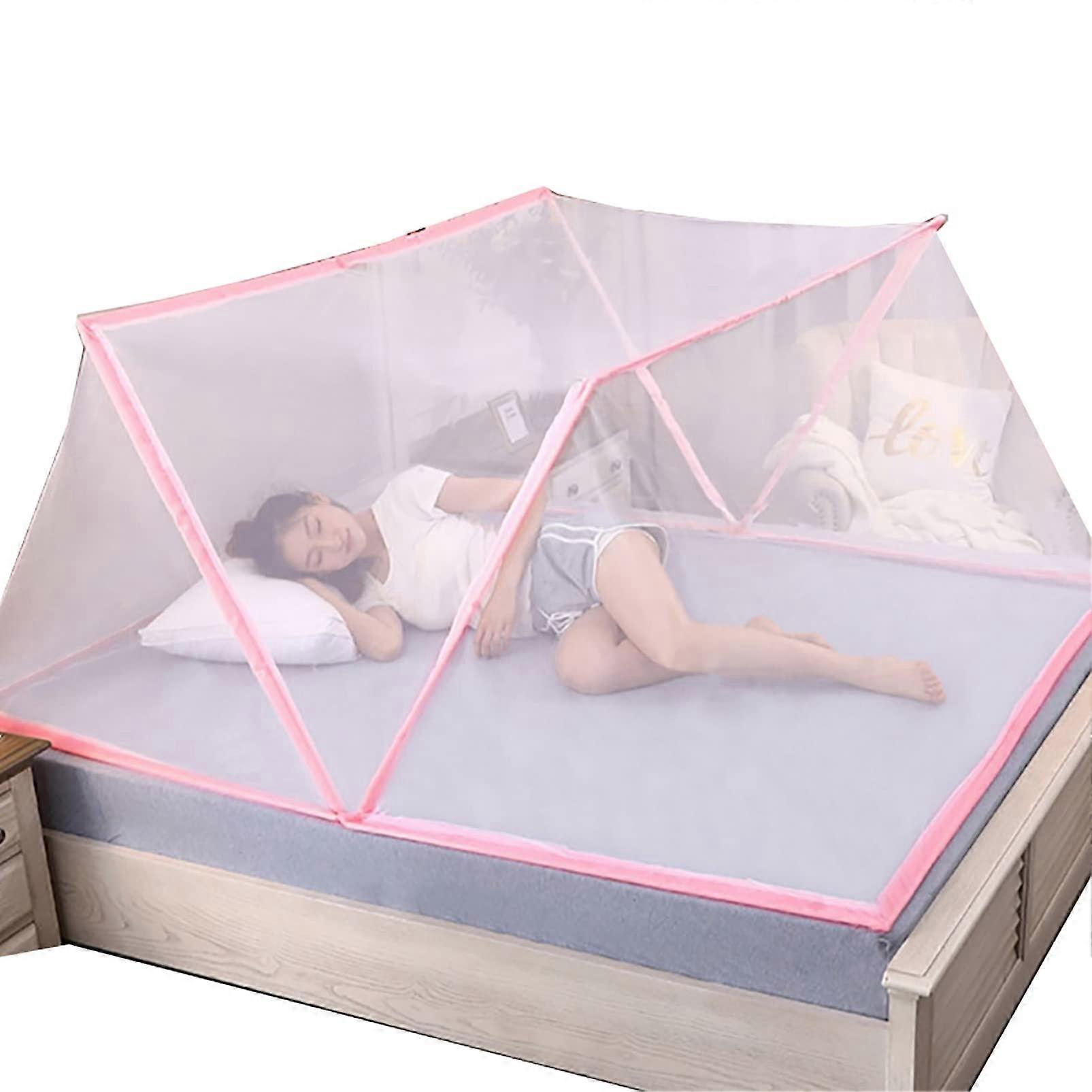portable travel bed net for twin, single, full, and queen size beds Pink 180x200x80cm
