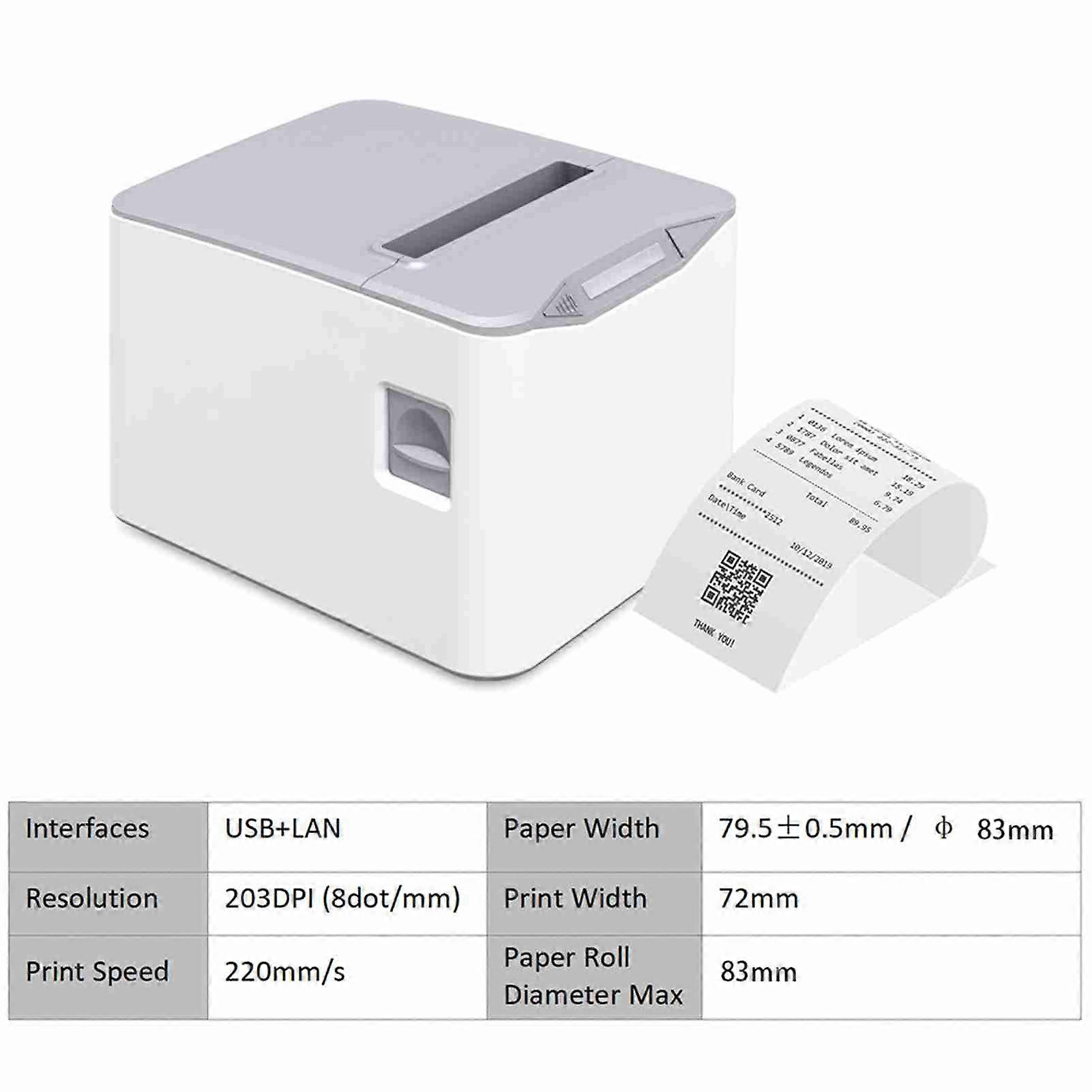 USB Receipt Printer Efficient 220mm/s Wall Hanging Wireless Thermal Printer for Grocery Stores