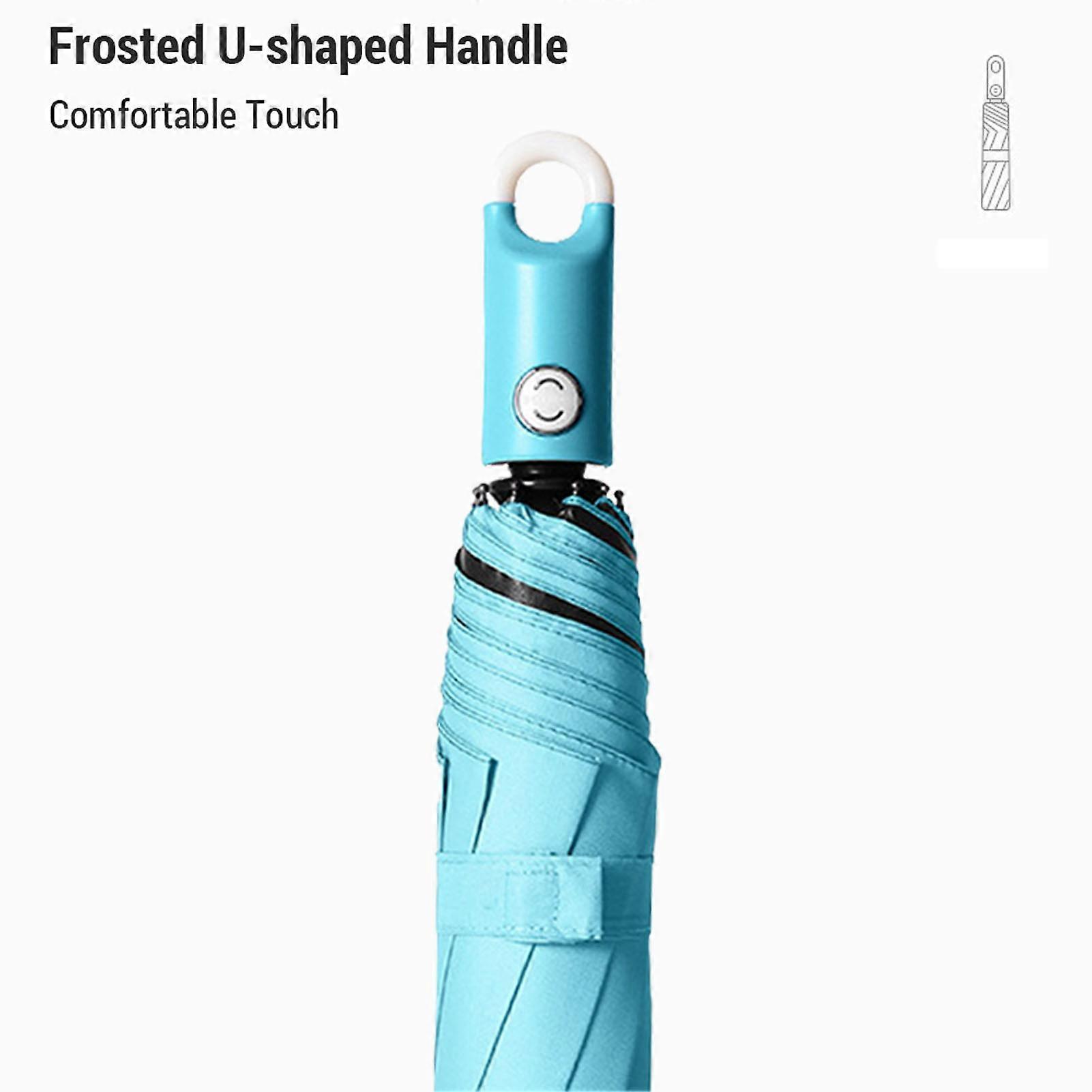 8K Solid Color Automatic Umbrella 3-Folding Windproof Sun Umbrella with 360° Rotating Hook Handle