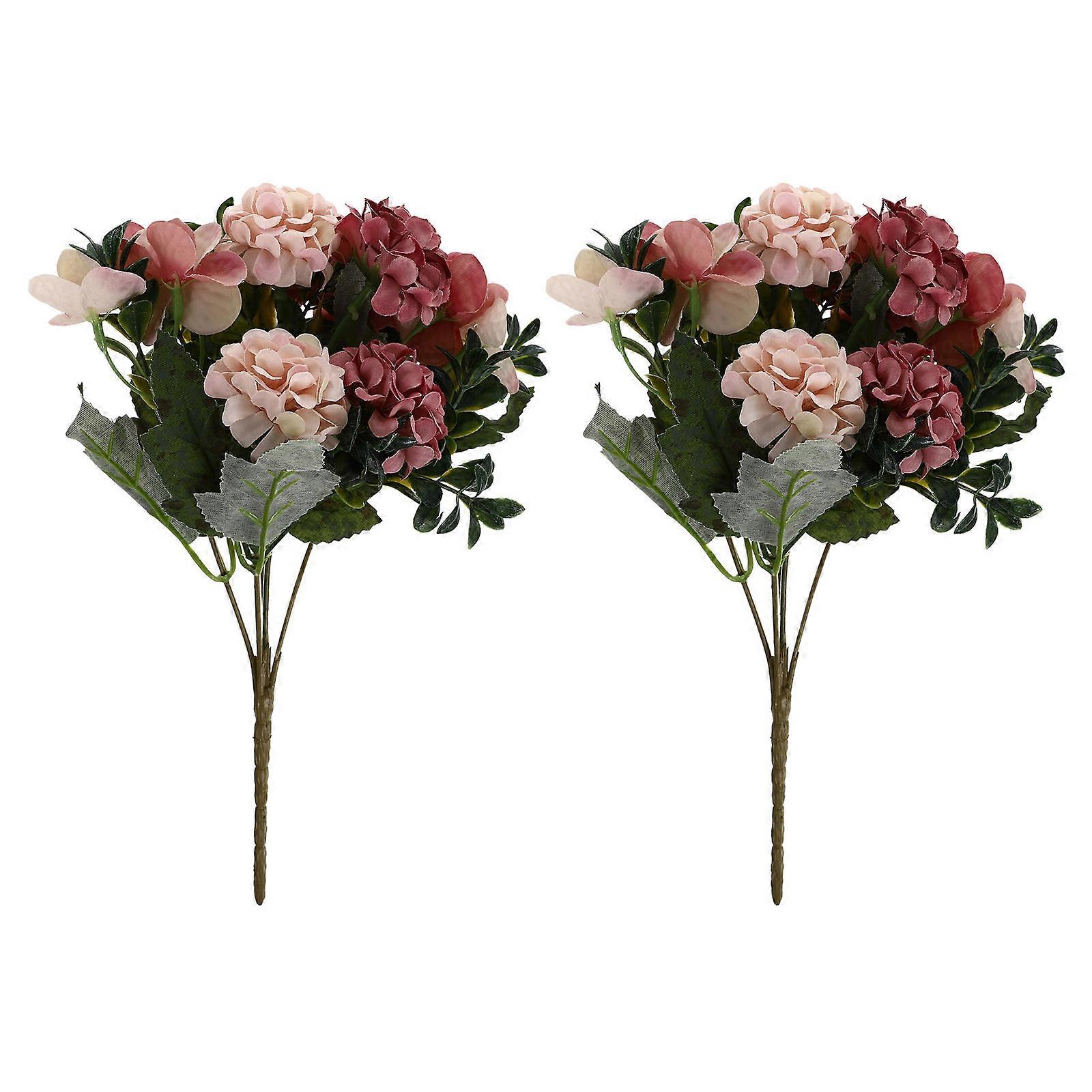 Simulated Hydrangea Wedding Flower Bouquet Prop for Decor 2pcs Red Plastic