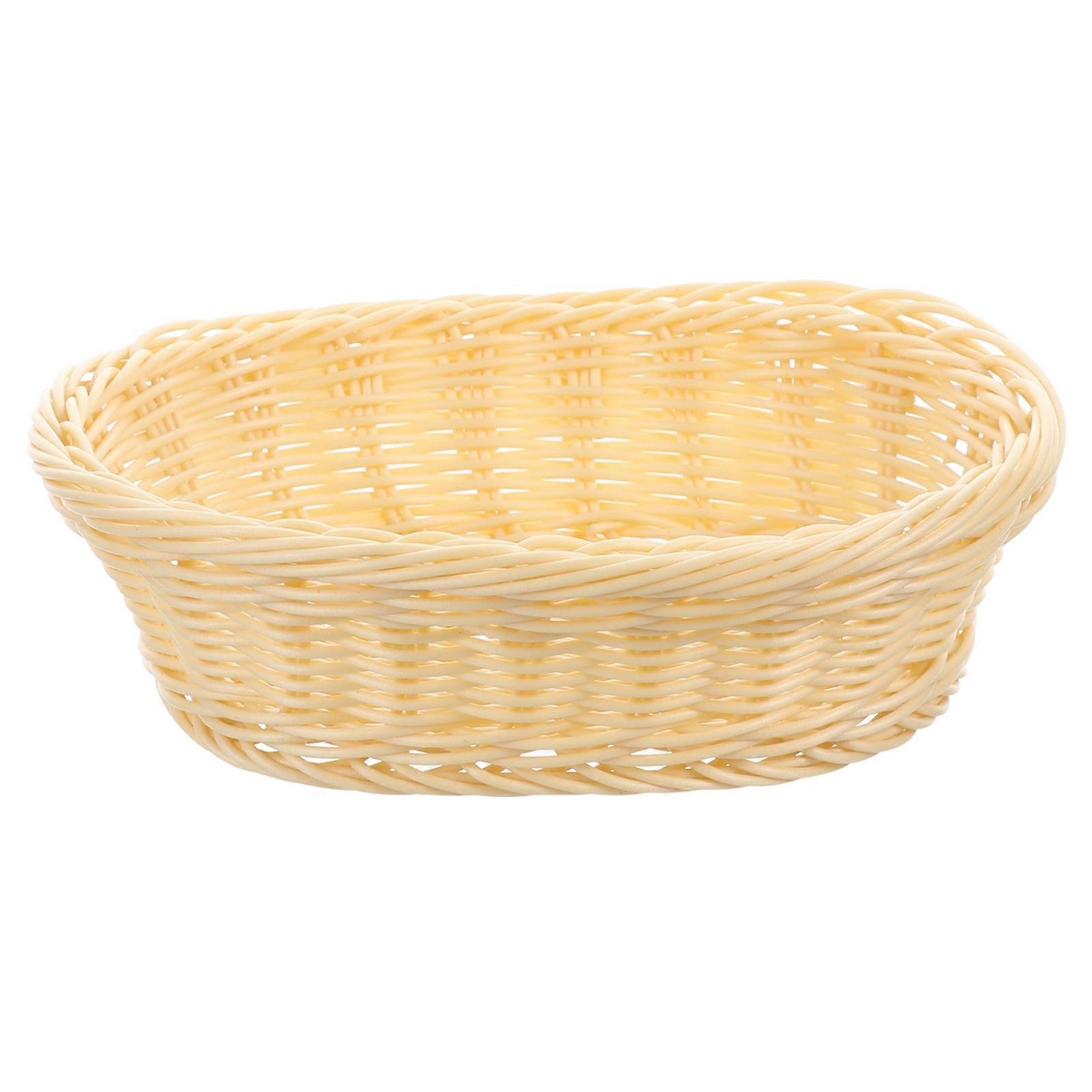 Yellow Oval Plastic Rattan Storage Basket Multi Purpose Holder for Keys Snacks Wallets Remote Food Contact Safe for Home Office Picnic Use