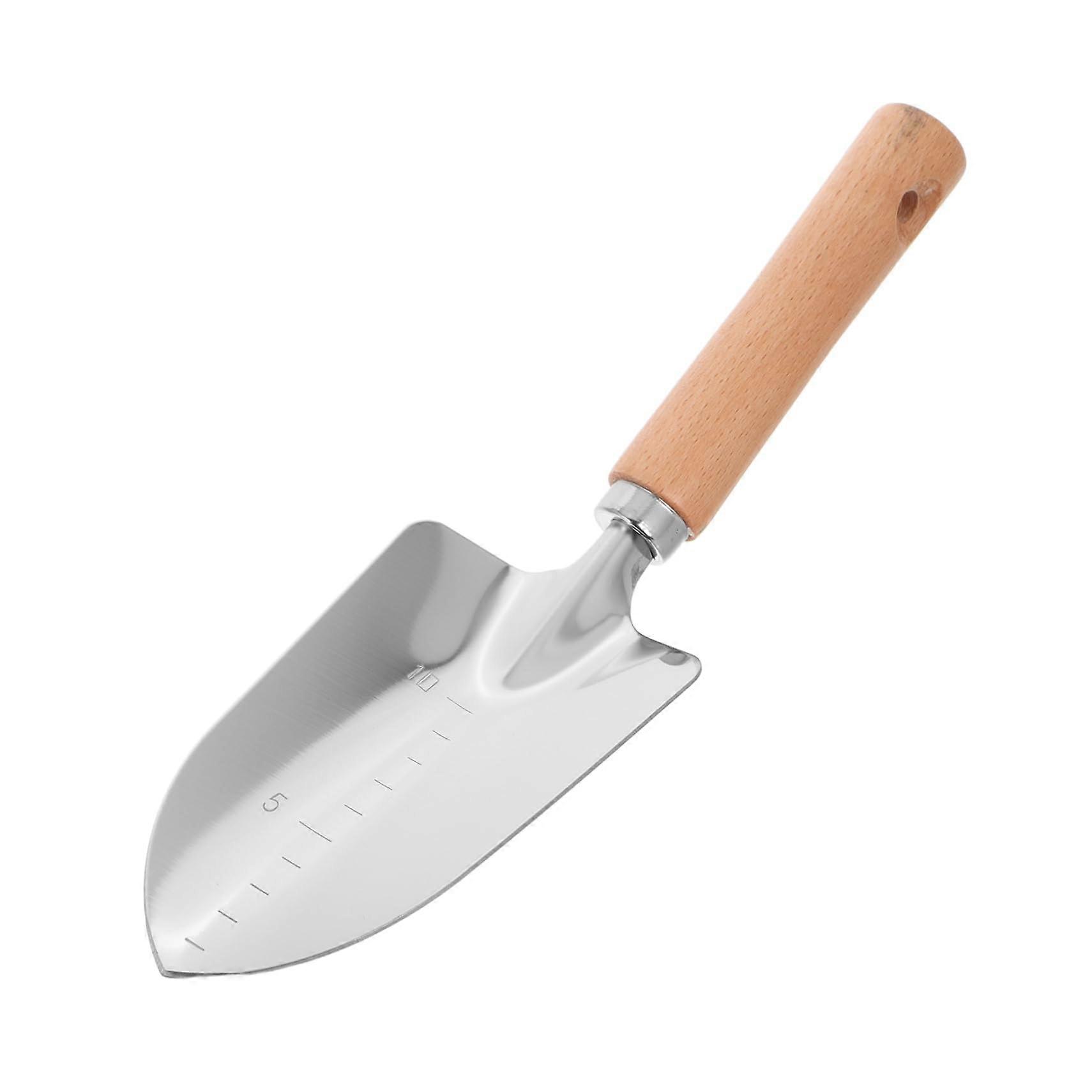 Small Garden Shovel With Wooden Handle Ergonomic Hand Trowel With Measurement Markings For Precise Soil Depth Digging