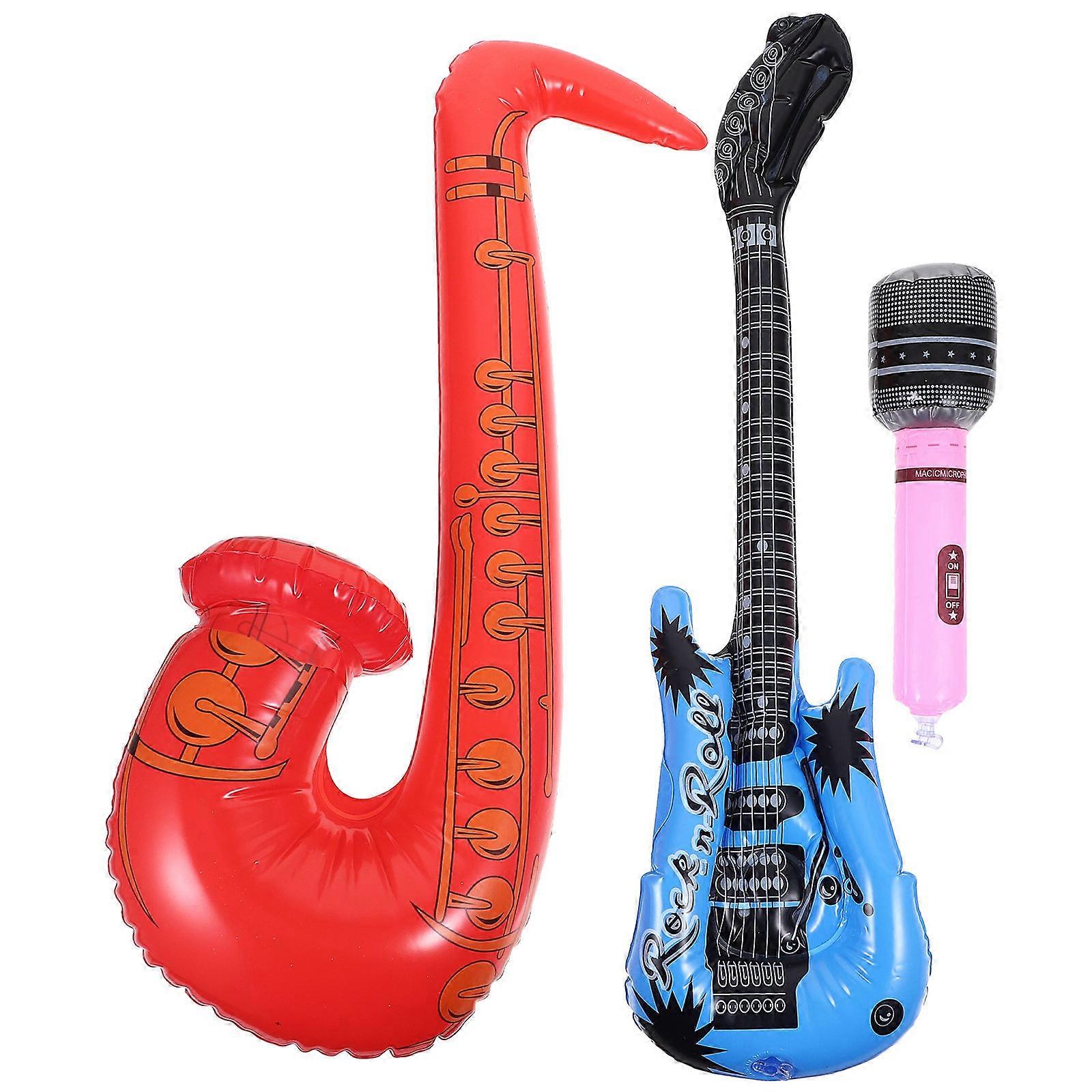 Stage Props Guitar Shape Inflatable Balloon Toy Classroom Party 3Pcs