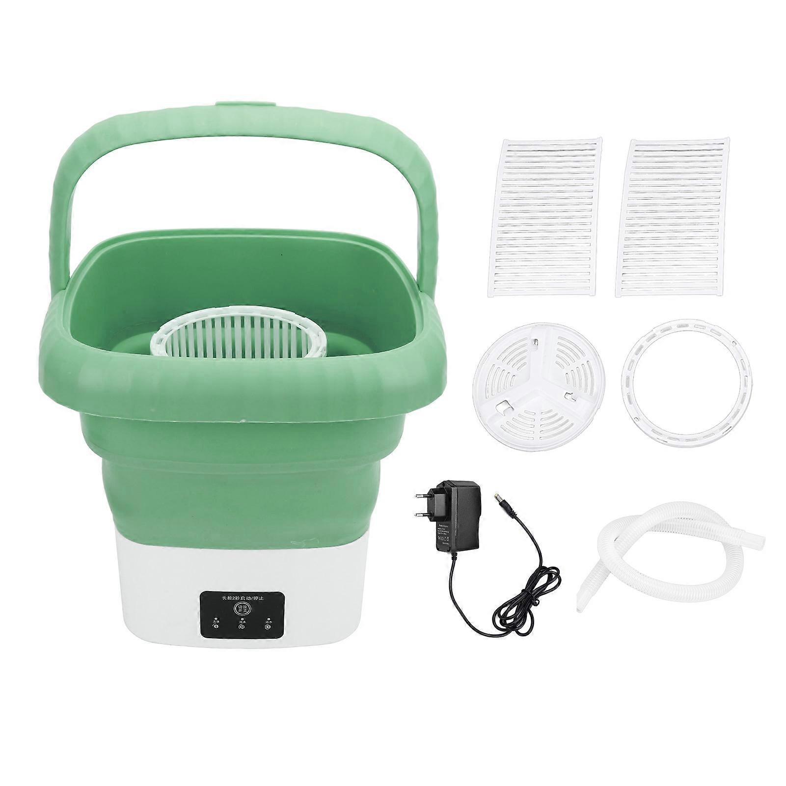 9L Foldable Washing Machine, Lightweight and Portable Mini Washer for Underwear, Socks, Baby Clothes, for Travel Dormitory, 100-240V, Green EU Plug