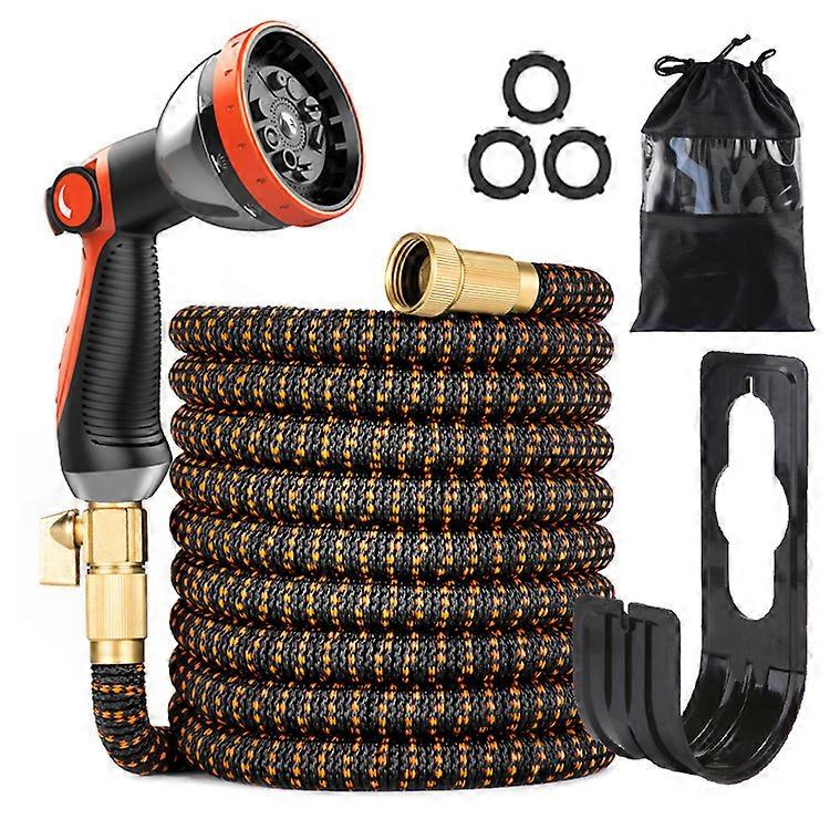 50ft Expandable Garden Hose - 3-Layer Latex w/ 3450D Weave - 10-Function Spray & Metal Connectors (3/4" & 1/2")