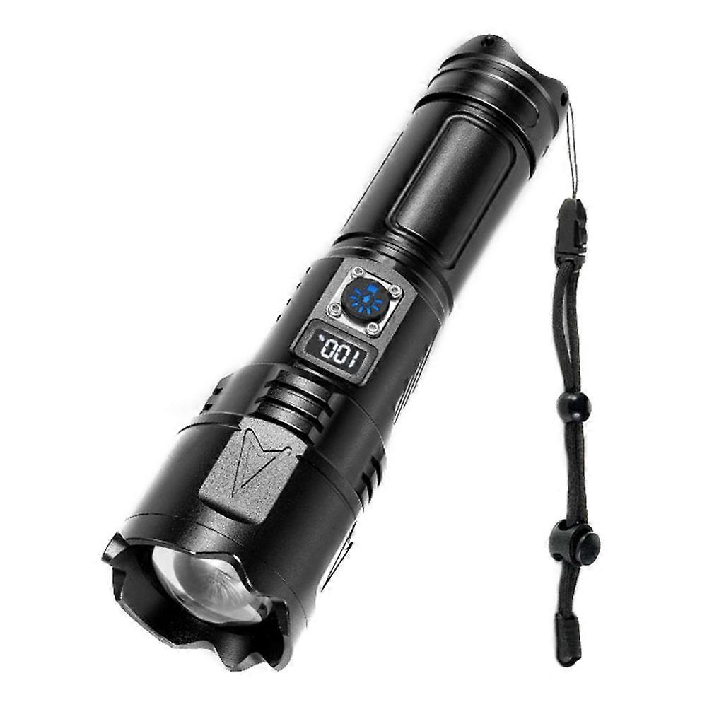 Outdoor Waterproof Flashlight 30W Portable LCD Display Flashlight with Strap