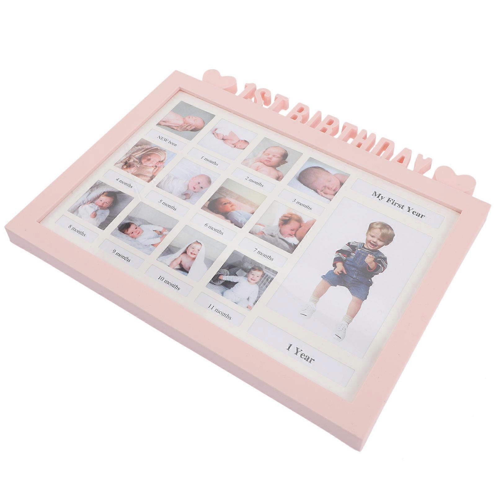 First Year Photo Frame Baby Keepsake Displaying Photos Pink 32.5x26cm 1Pcs