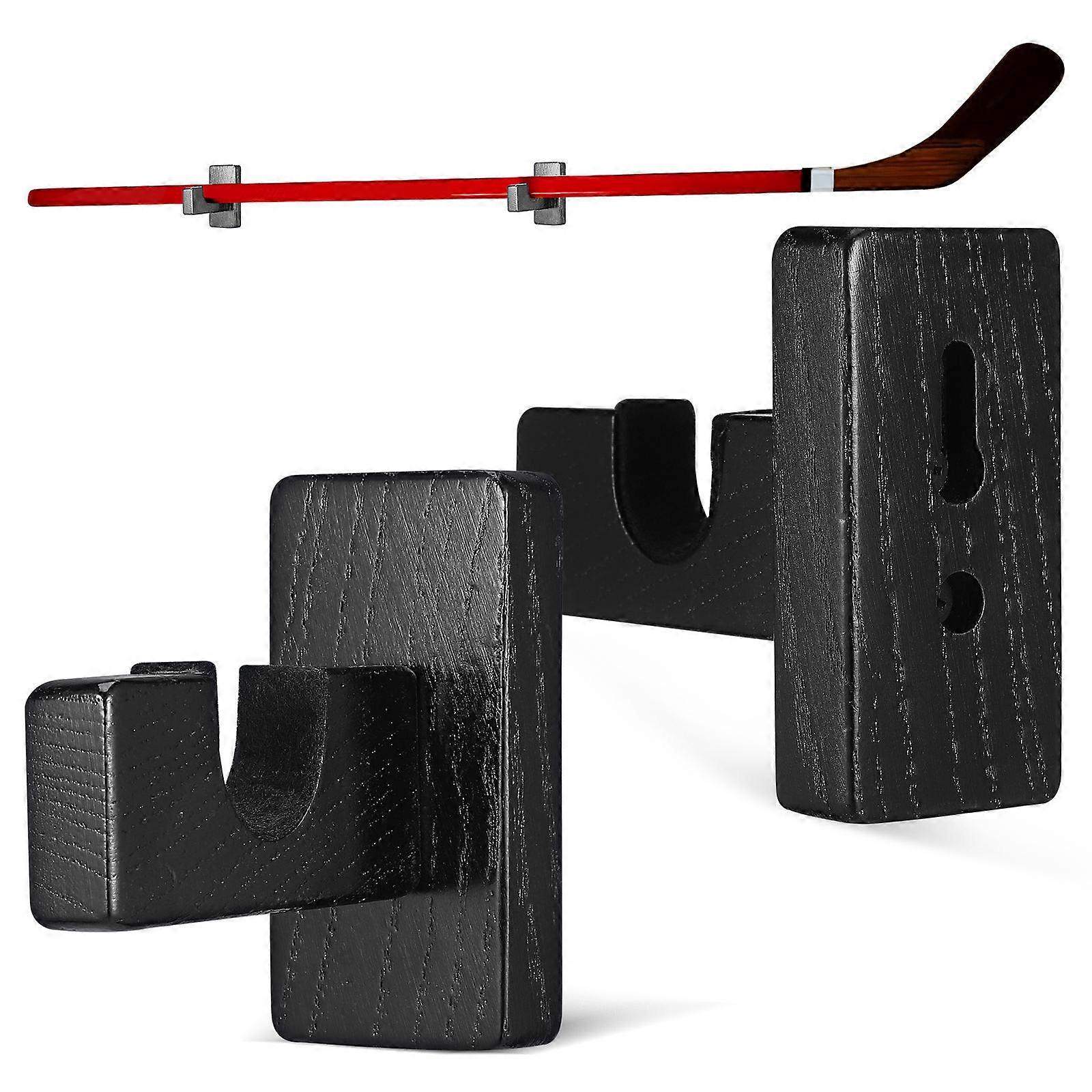 Hockey Stick Wall Mount Bracket Horizontal Wooden Display Holder Space Saving Ice Hockey Stick Organizer Rustic Style Easy Access