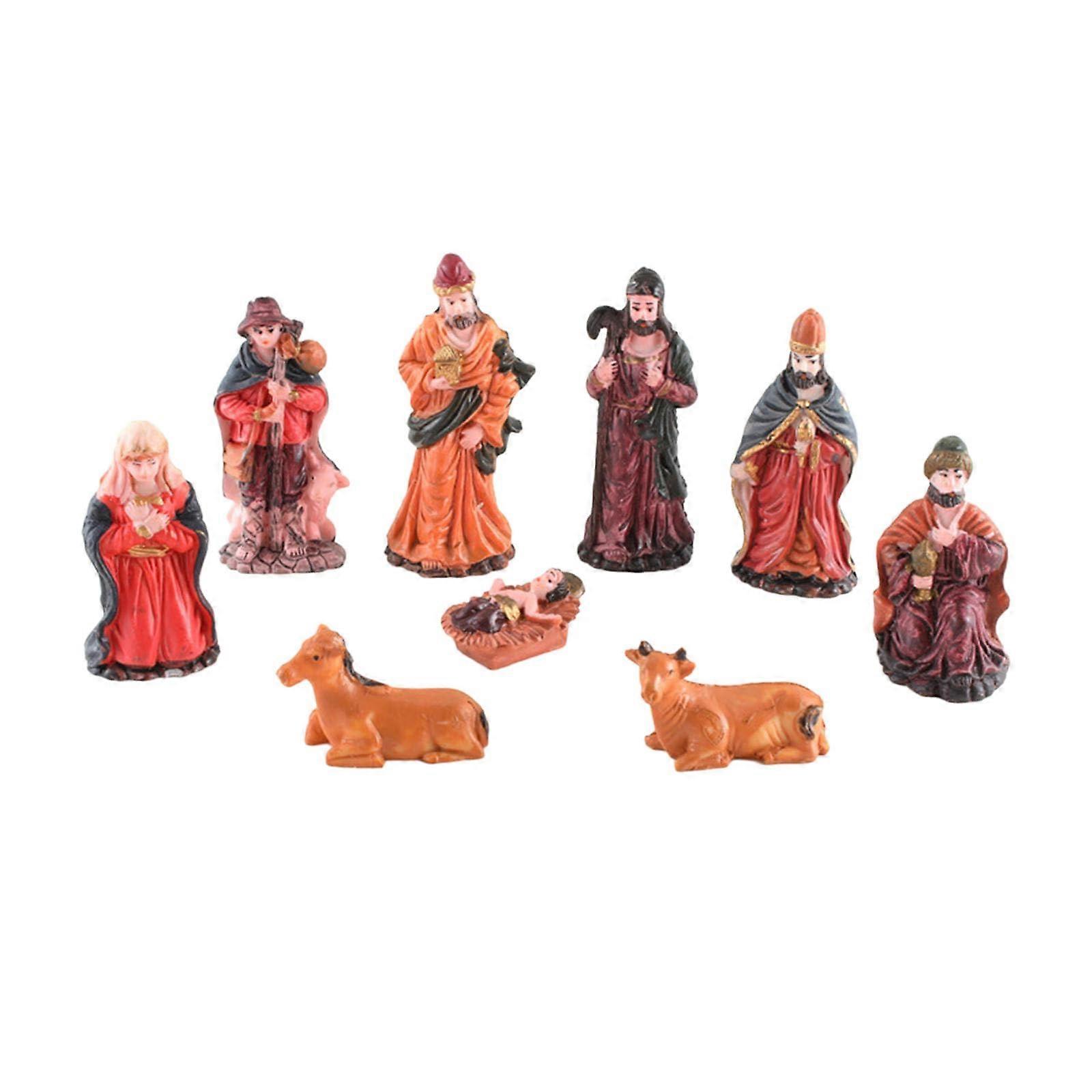 Nativity Statue Set With Holy Family Figures - Miniature Resin Nativity Figures For Home Decor, Hand-Painted, Size B