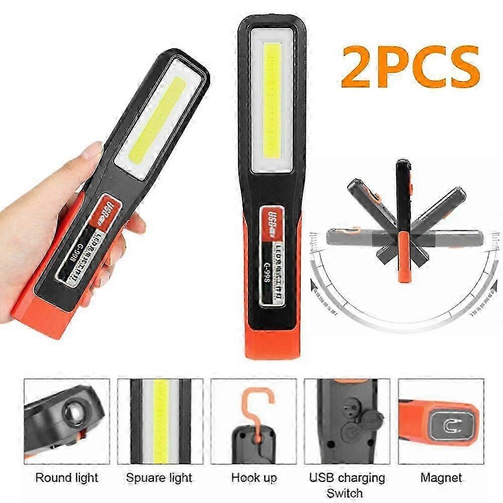 2PCS COB LED Cordless Magnetic Work Light USB Rechargeable Inspection Torch