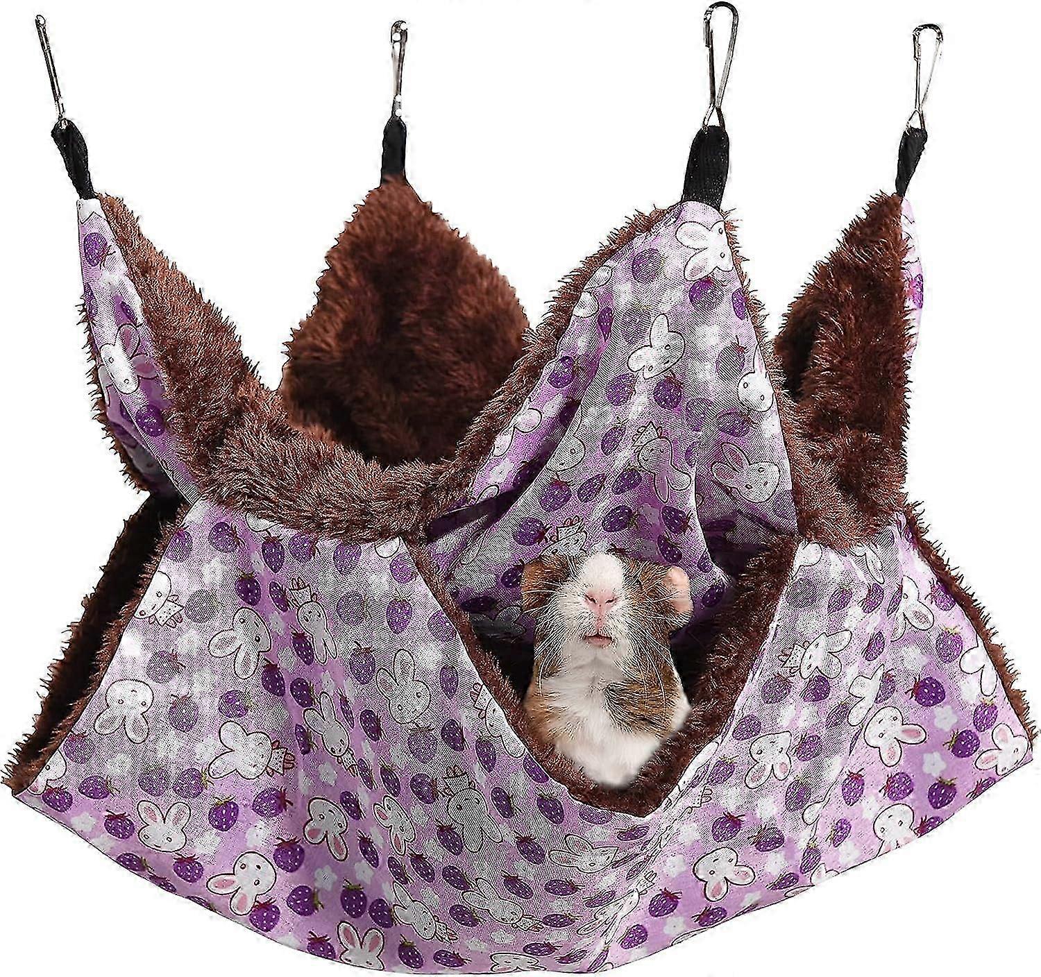 Small Animal Hammock with 2 Layers, Hanging Bed for Pets with 4 Metal Hooks, Suitable for Chinchillas, Ferrets, and Squirrels