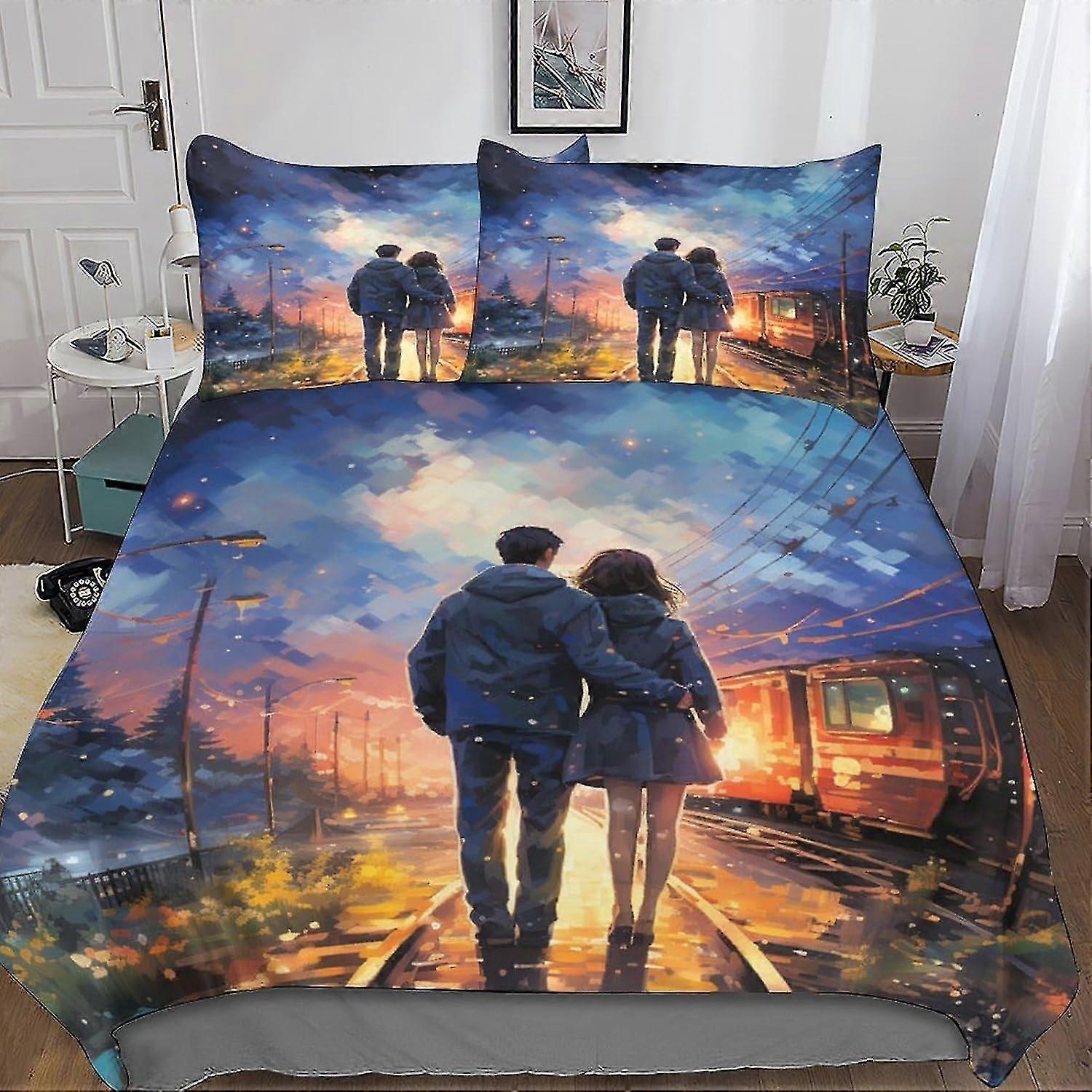 Anime Themed 3D Print Duvet Cover Set - Microfiber Bedding Set with Hidden Zipper Closure, 3 Pieces Set with Pillowcases, Ideal for Boys