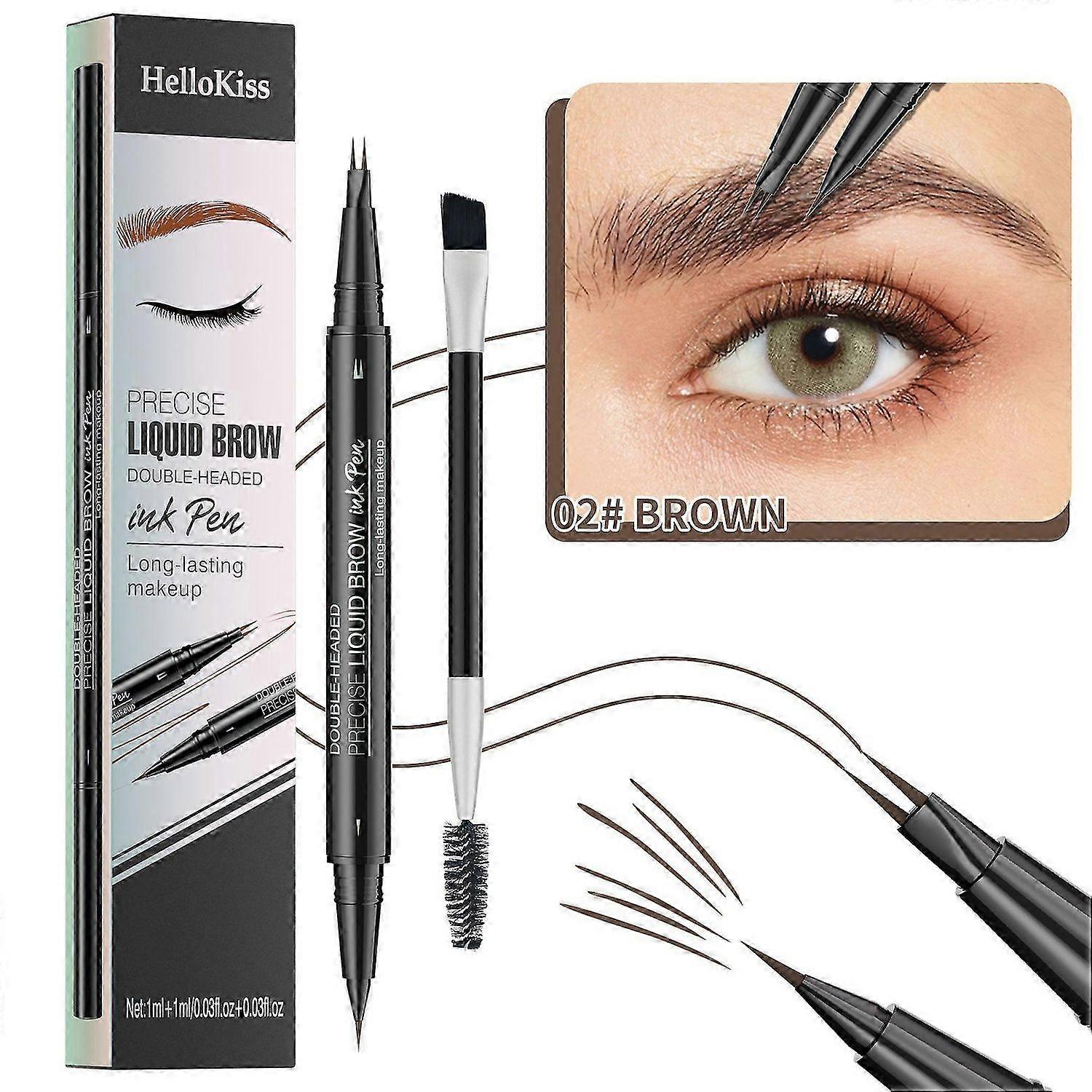 Eyebrow Pen, Dualended Microblading Eyebrow Pencil with 2 Fork Tip and Brush-Tip, Waterproof Liquid