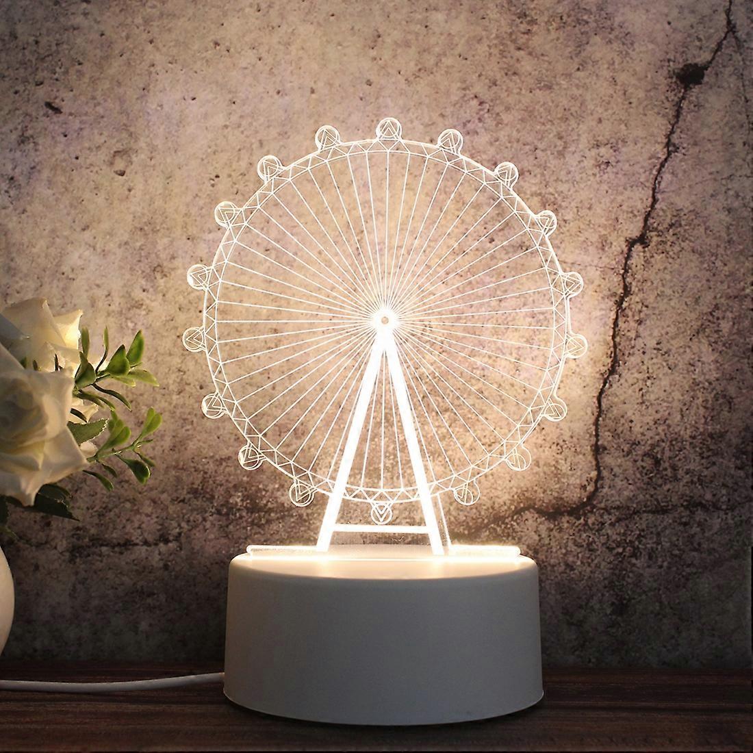 White Base Creative 3D Tricolor LED Decorative Night Light, Plug Version Diamond Ferris Wheel