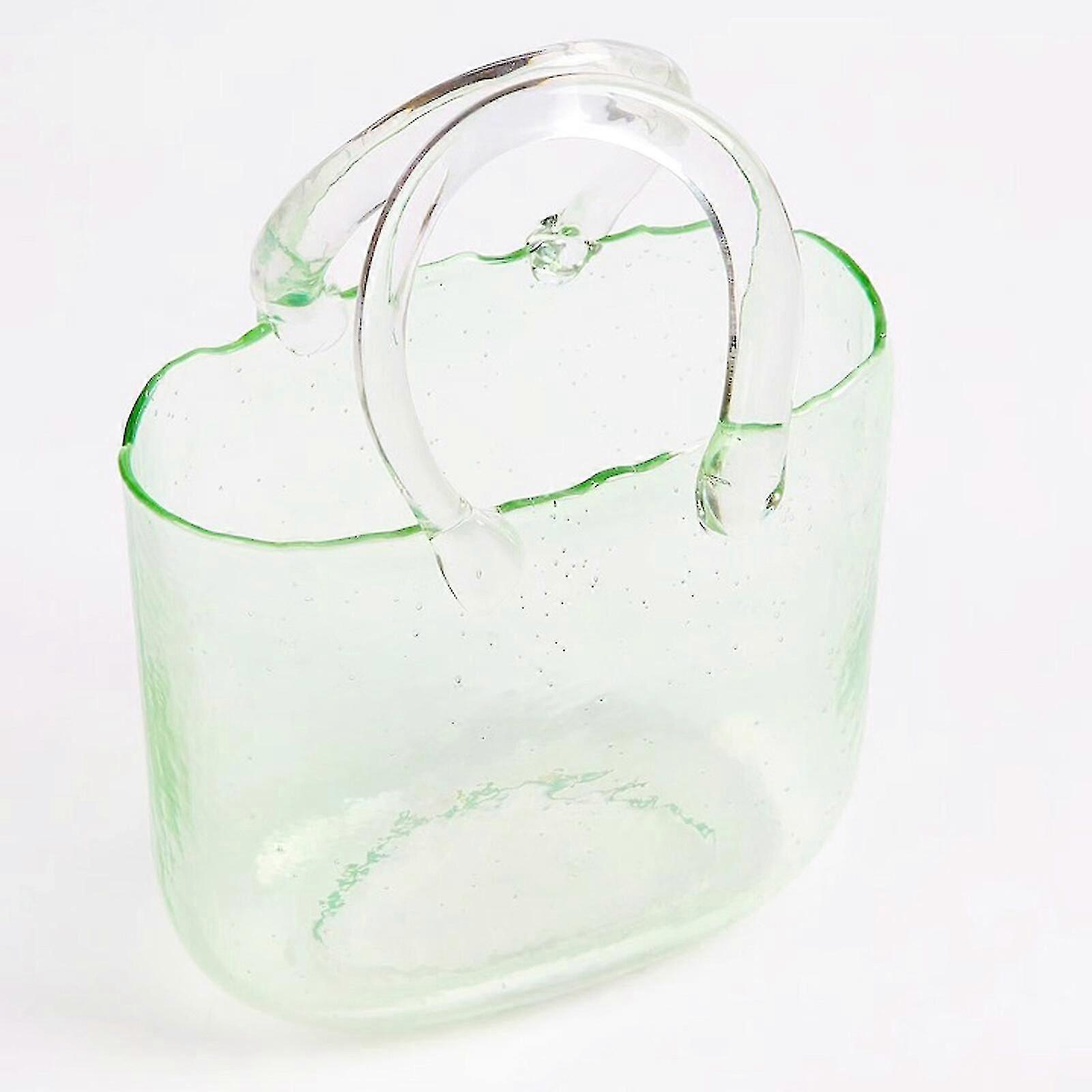 Clear Bag Glass Vases with Elegant Purse Design,Clear Glass Vases with Handle and Bubbles Within Vase-Yvan