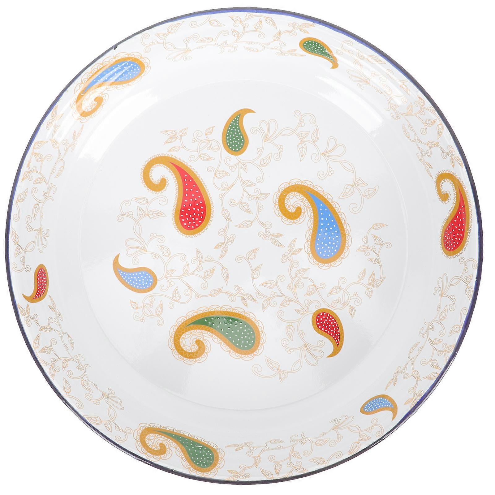 Retro Style Enamel Tray Party Use Living .8×11.8×1.4in Fruit Storage Round Shape 1Pack