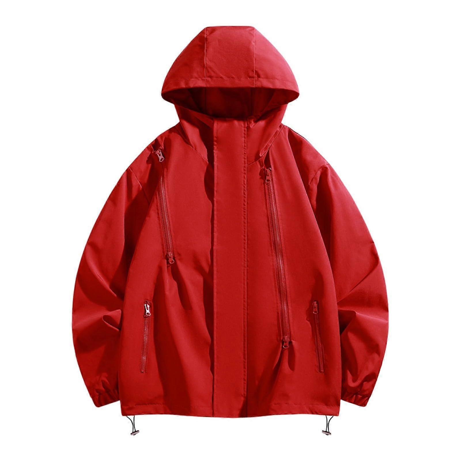 Windbreaker Men's Functional Jacket Summer Lightweight Men's Leisure Jacket Removable Hood A7red, XL