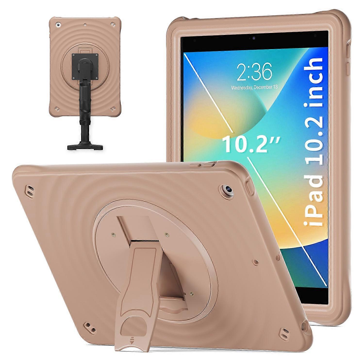 For iPad 10.2 (2021) (2020) (2019) Case Rotatable Kickstand PC+Silicone+TPU Tablet Cover - Latte Col
