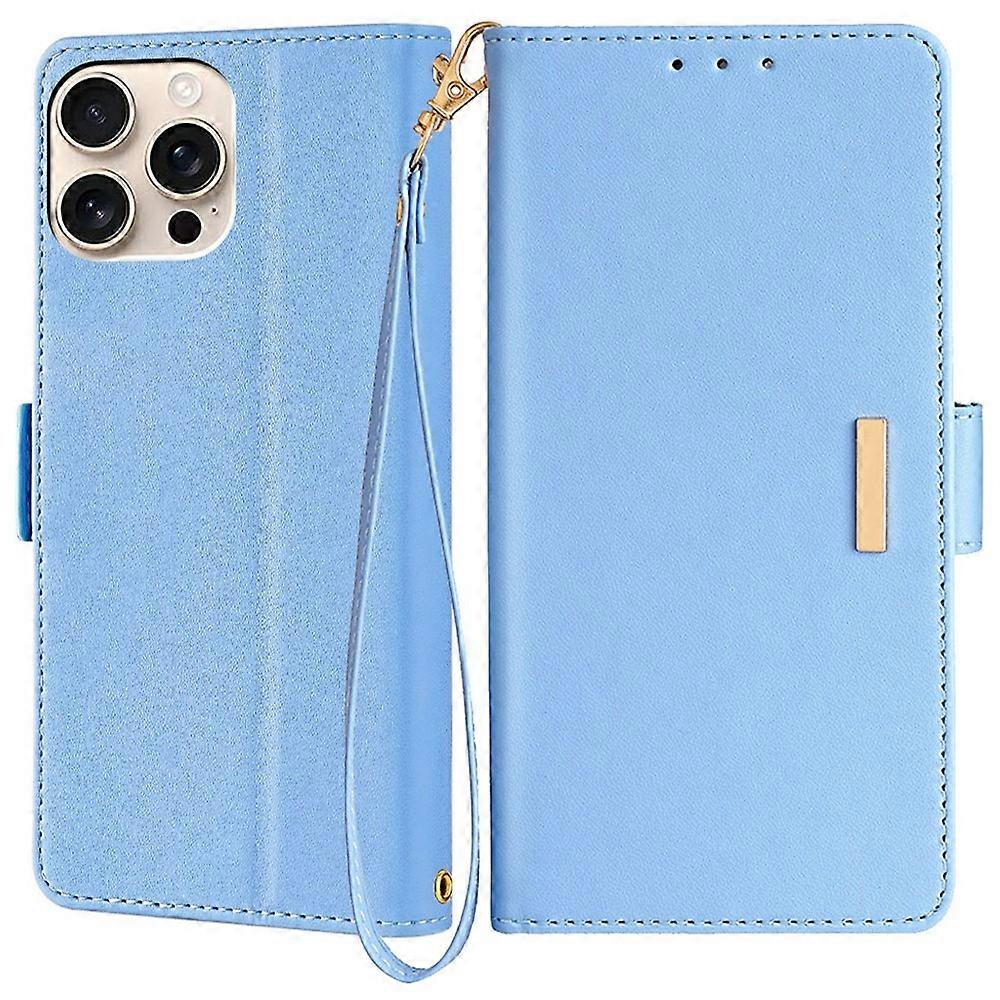 For iPhone 16 Pro Max Leather Wallet Case RFID Blocking Stand Cover with Hand Strap