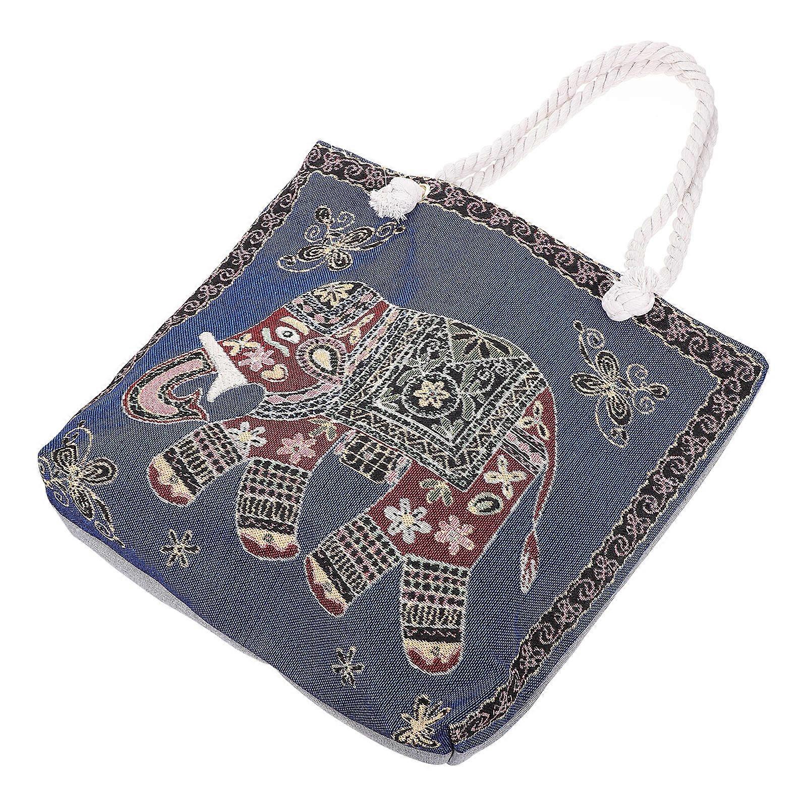 Lightweight Ethnic Canvas Tote Bag with Thick Rope Handles for Women – Versatile Shoulder Handbag for Shopping, Travel, Daily Use & Gift