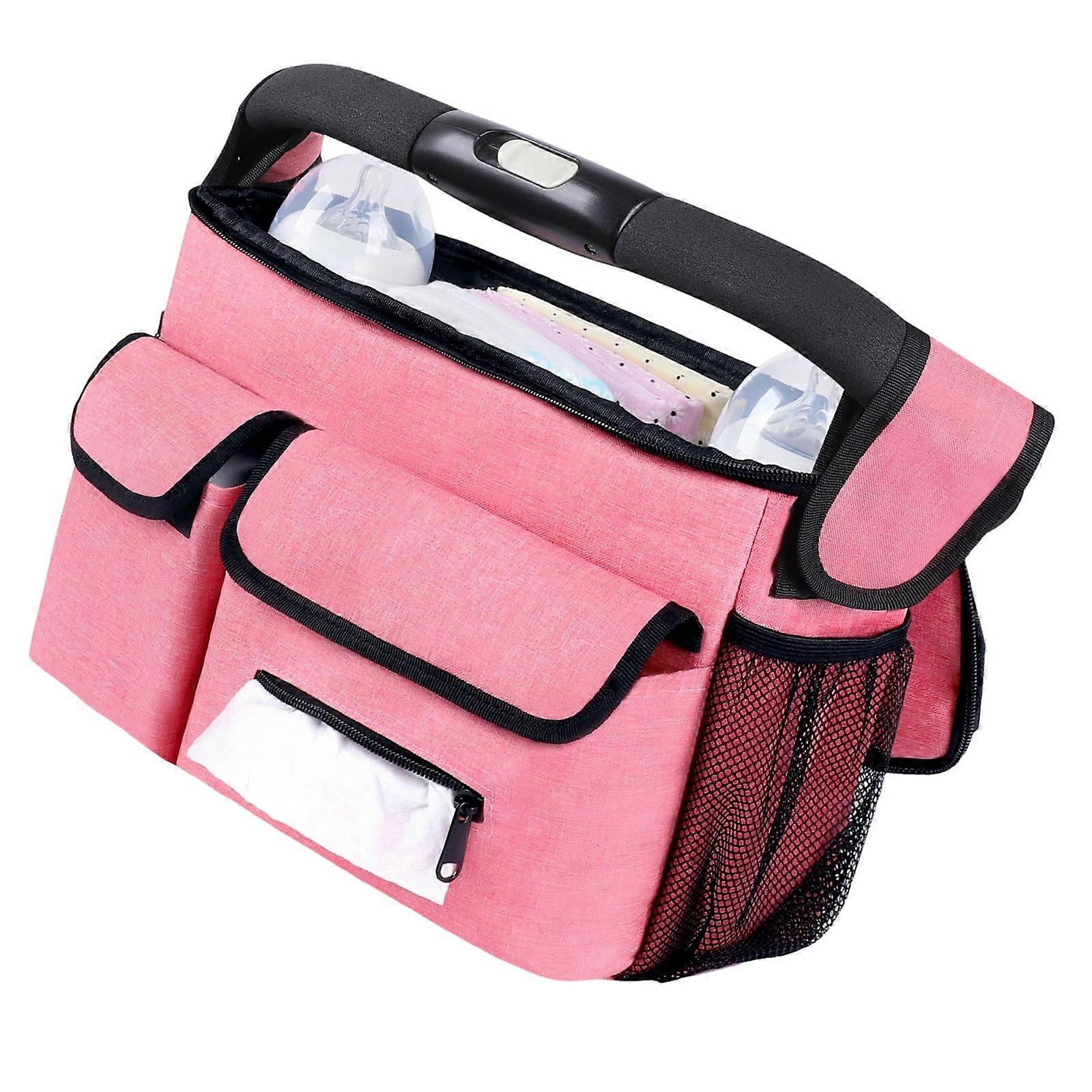 Stylish Strollers Storage Organizer Convertible to Hand Bag Secured By Hook & Loop Straps for Bottles Wipes Phones Pink