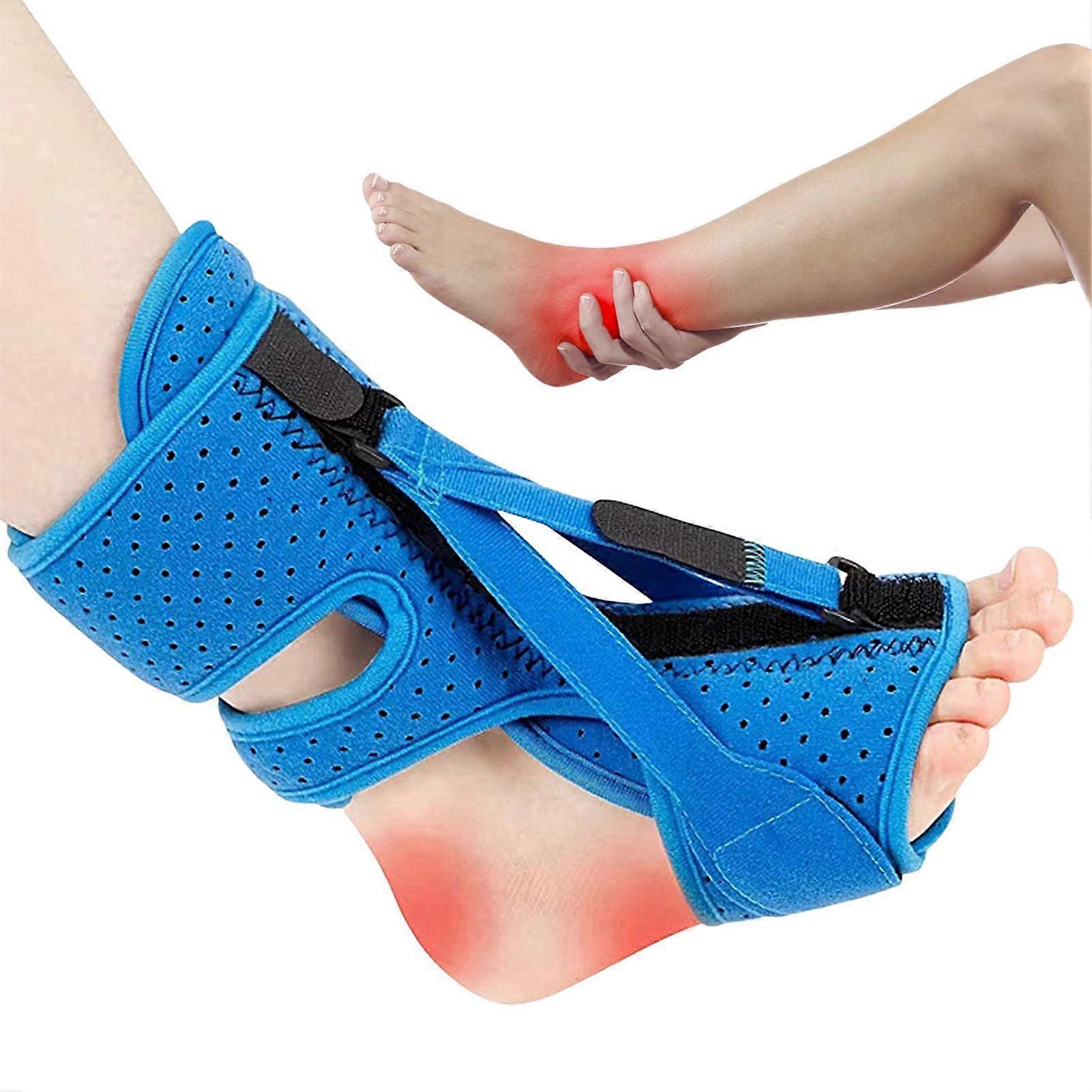 Night Splint Soft Stretch Splint Sock for Plantar Fascia 3 Adjustable Straps Support Flat Arch, Heel Spurs, Relief Bandage for Feet, Sleep blue