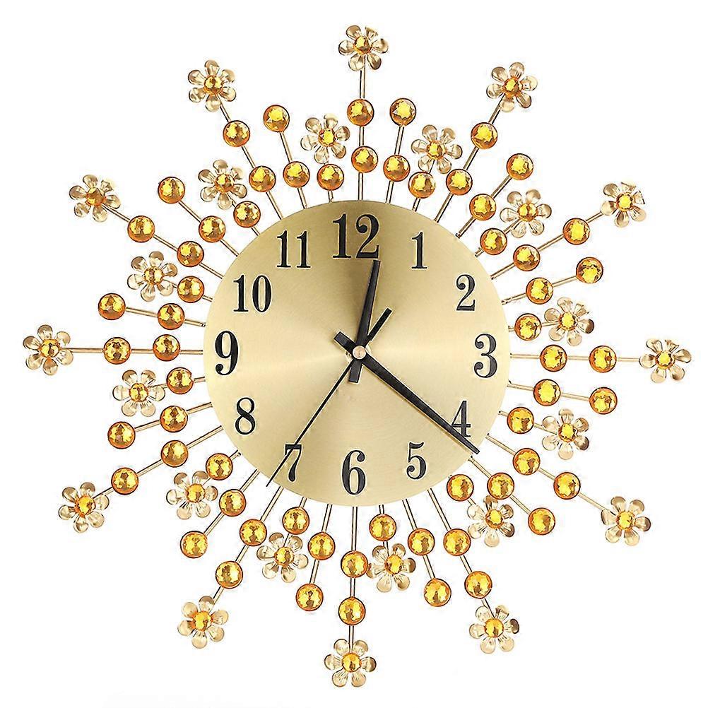 Creative Clock Blooming Modern Metal Wall Clock Golden Round Shape Bedroom 1Set