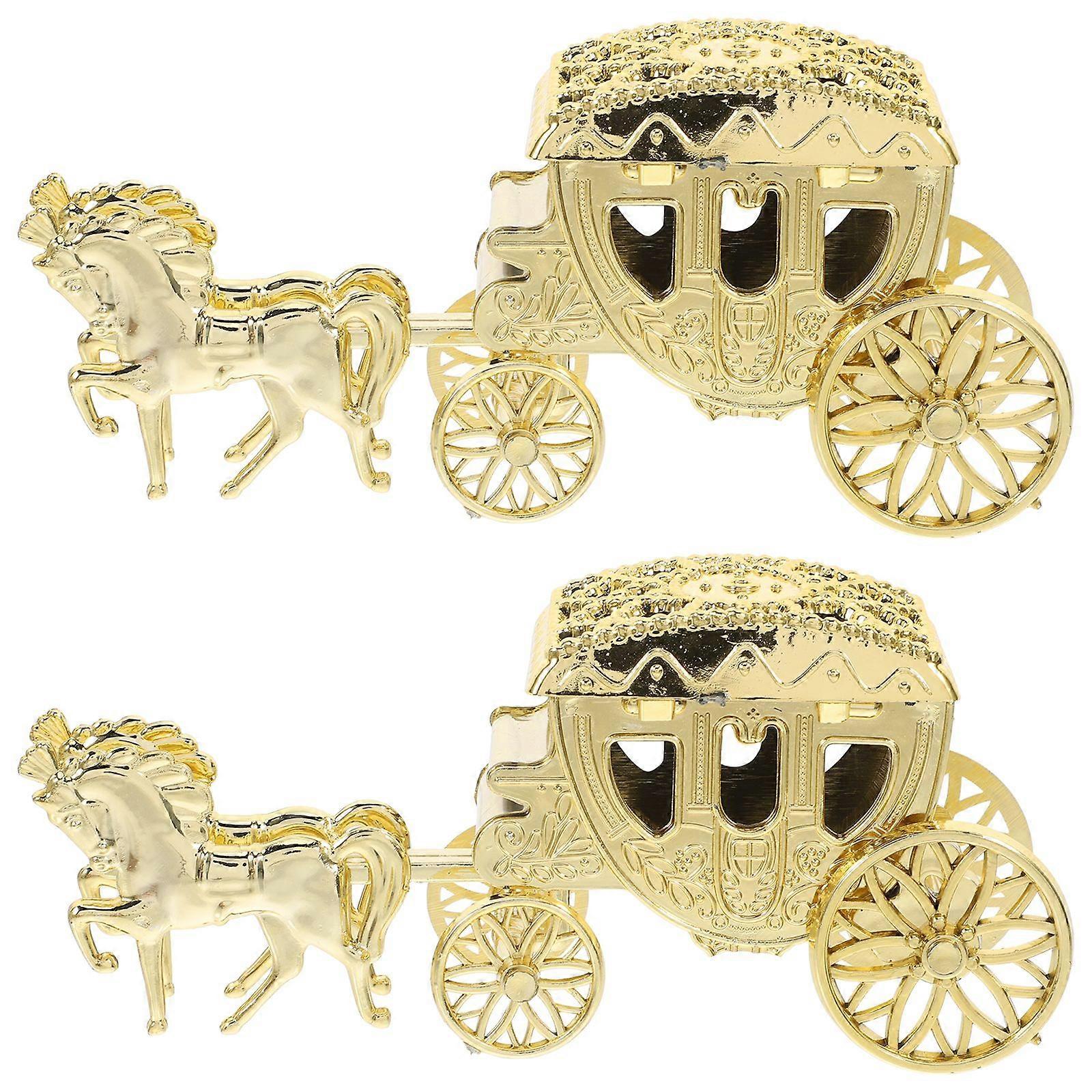 2pcs Exquisite Candy Packaging Boxes Golden Cart Shape Wedding Candy Boxes