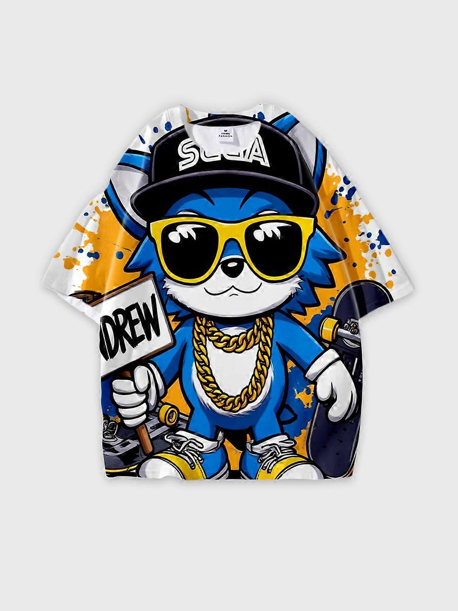 T-shirt round neck Pattern loose short sleeve N354