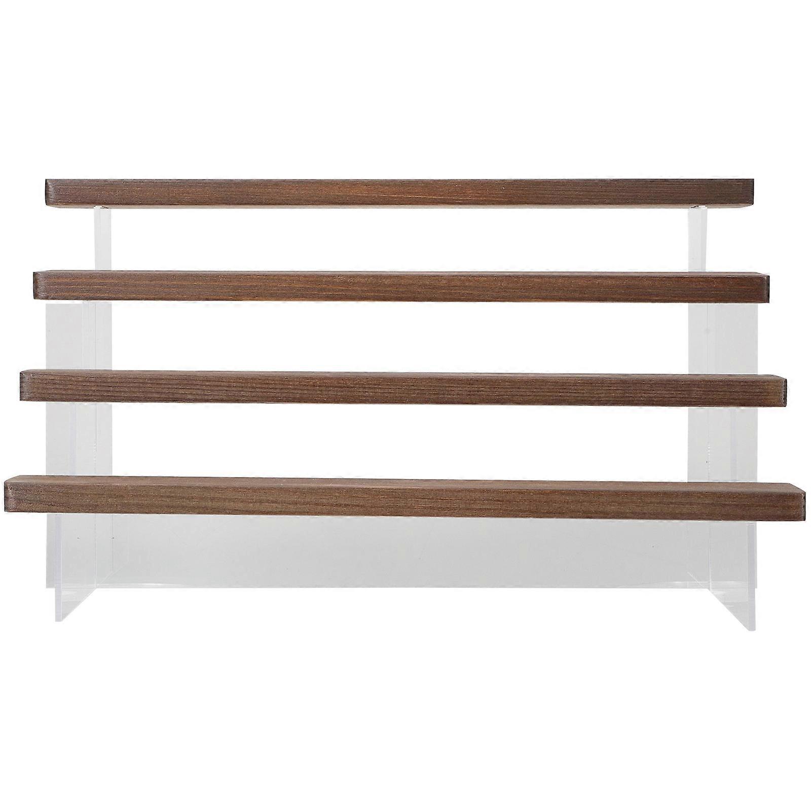 Acrylic Wood Display Stand for Home Light Brown 4Tier Storage Organizer for Figures Model