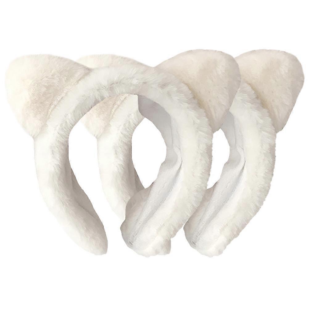 2pcs Plush Car Ears Headbands Soft Face Wash Hair Wrap Cute Skincare Band