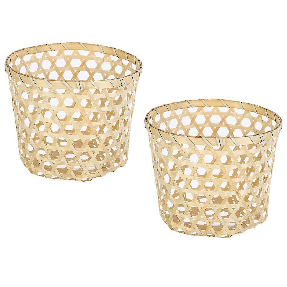 2pcs Woven Bamboo Storage Baskets for Fruit Vegetable Draining and Organizing