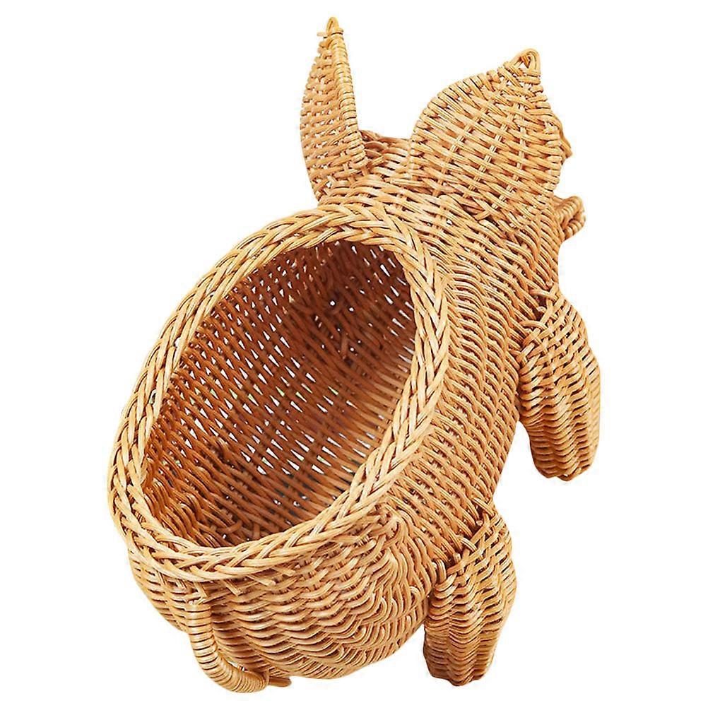 Imitation Rattan Fruit Basket for Storage Light Brown PP Material Creative Pig Shape 7 Inch