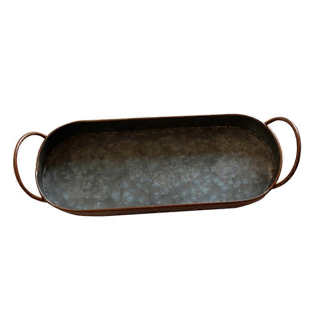 1pc Vintage Wrought Iron Storage Tray with Handles Oval Shape for Bread and Photos