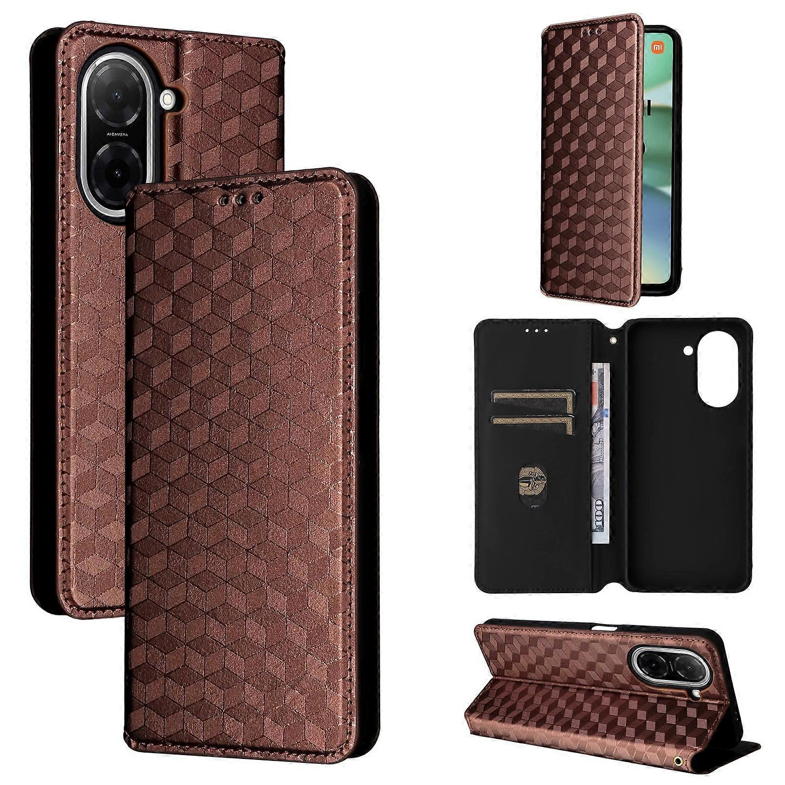 Cubic Grid Texture Flip Leather Phone Case