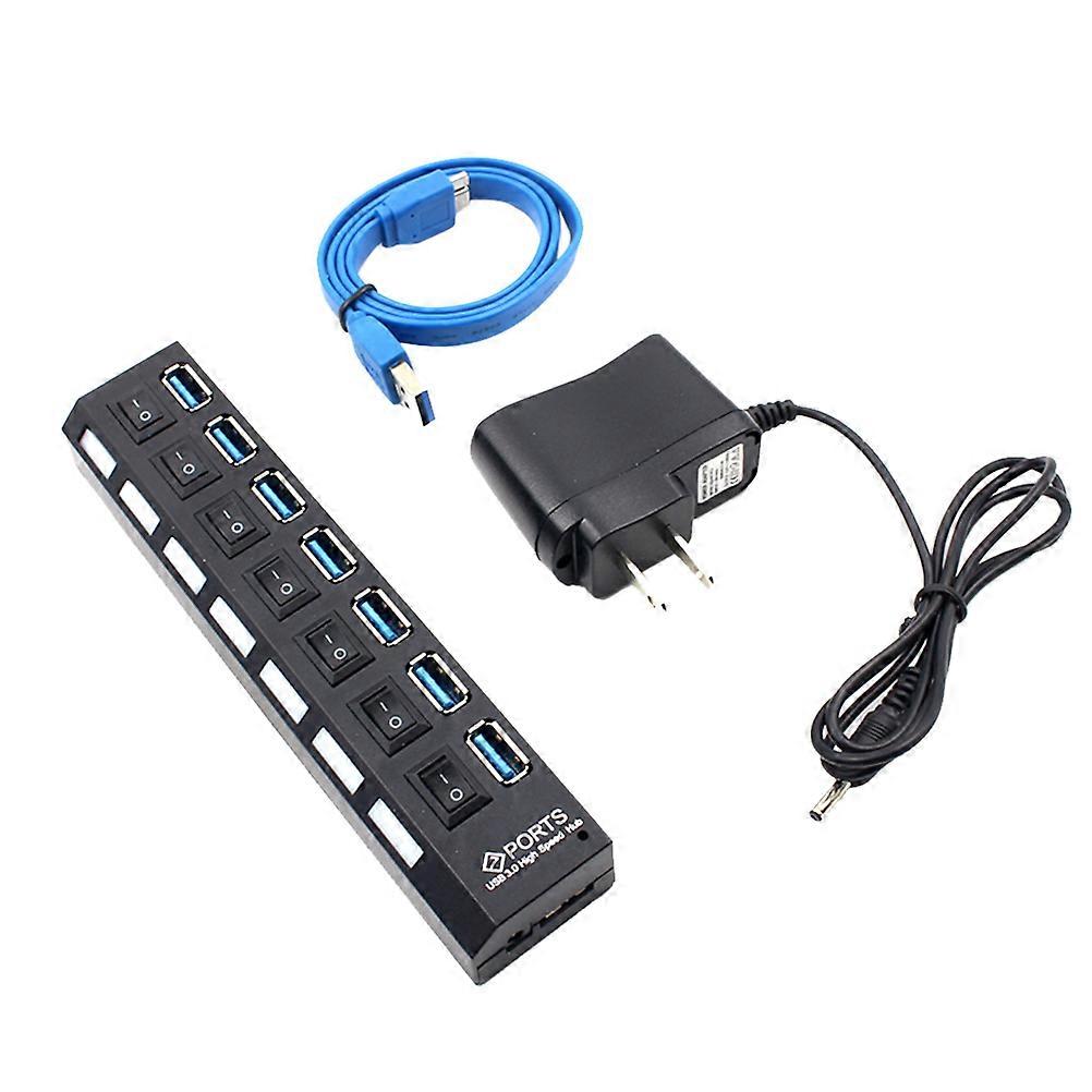 Efficient 7-Port USB Hub with Powered Connectivity and LED Indicators for Each Port Status