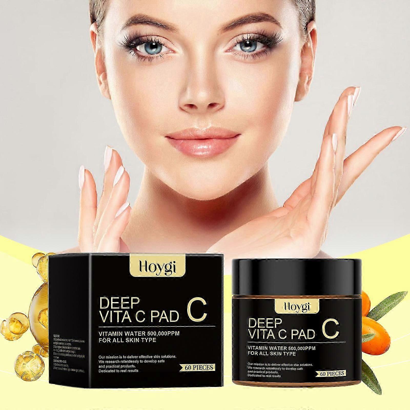 Deep Vita C Facial Pads, Vitamin C Toner Pads for Uneven Skin Tone, 500,000PPM of Vitamin Water & 3 Types of Vitamin, Hydrating & Resurfacing