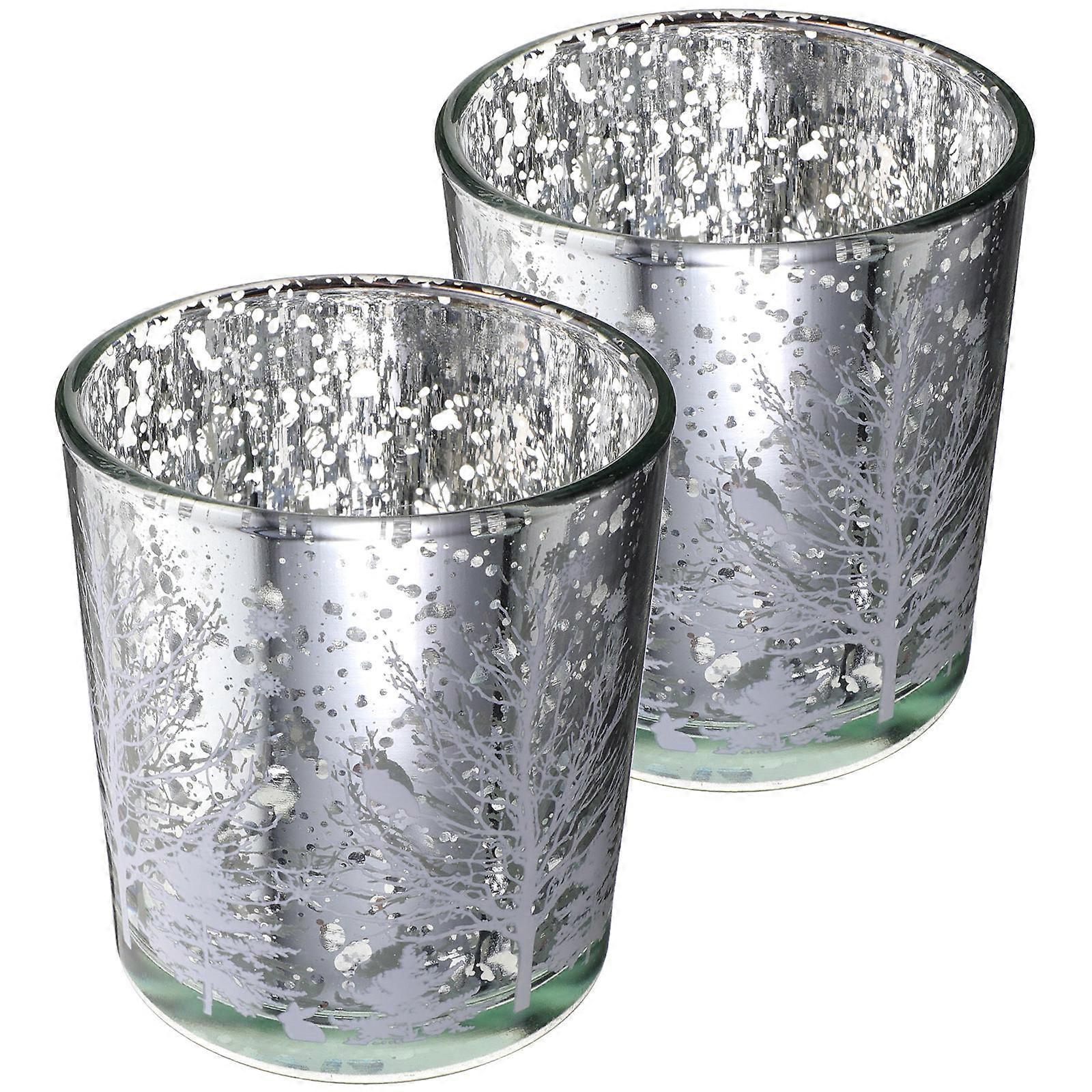 Creative Design Tealight Candle Holders 2Pcs For Coffee Shop Owners And Home Decoration In Elegant Silver