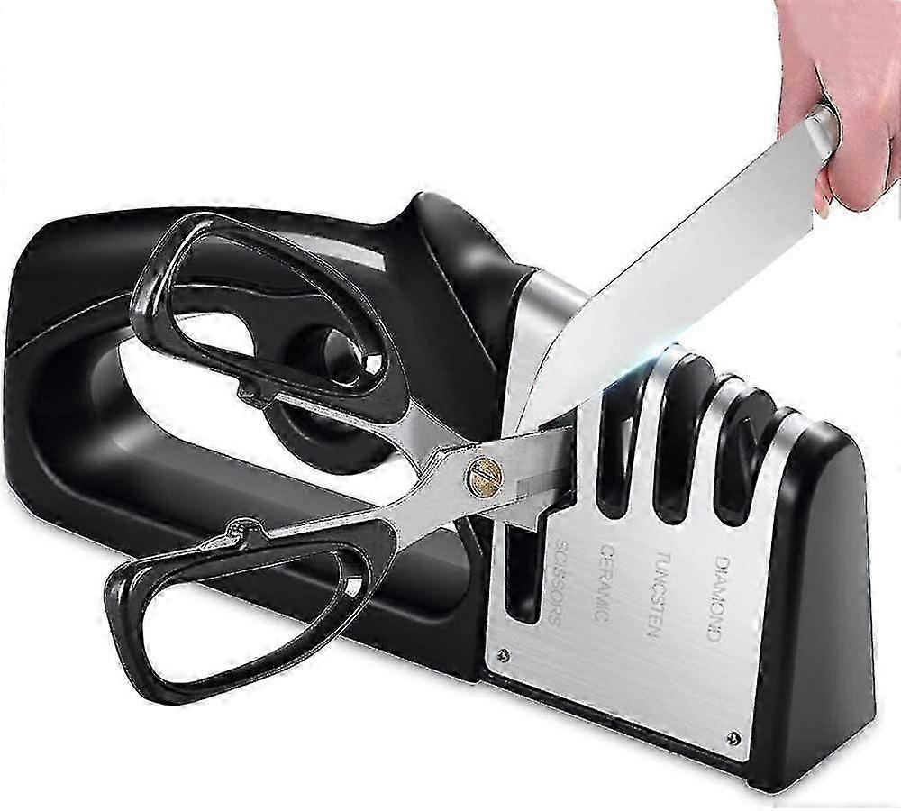 4 In 1 Kitchen Sharpener And Scissors, Professional ,with Non-slip Eraser