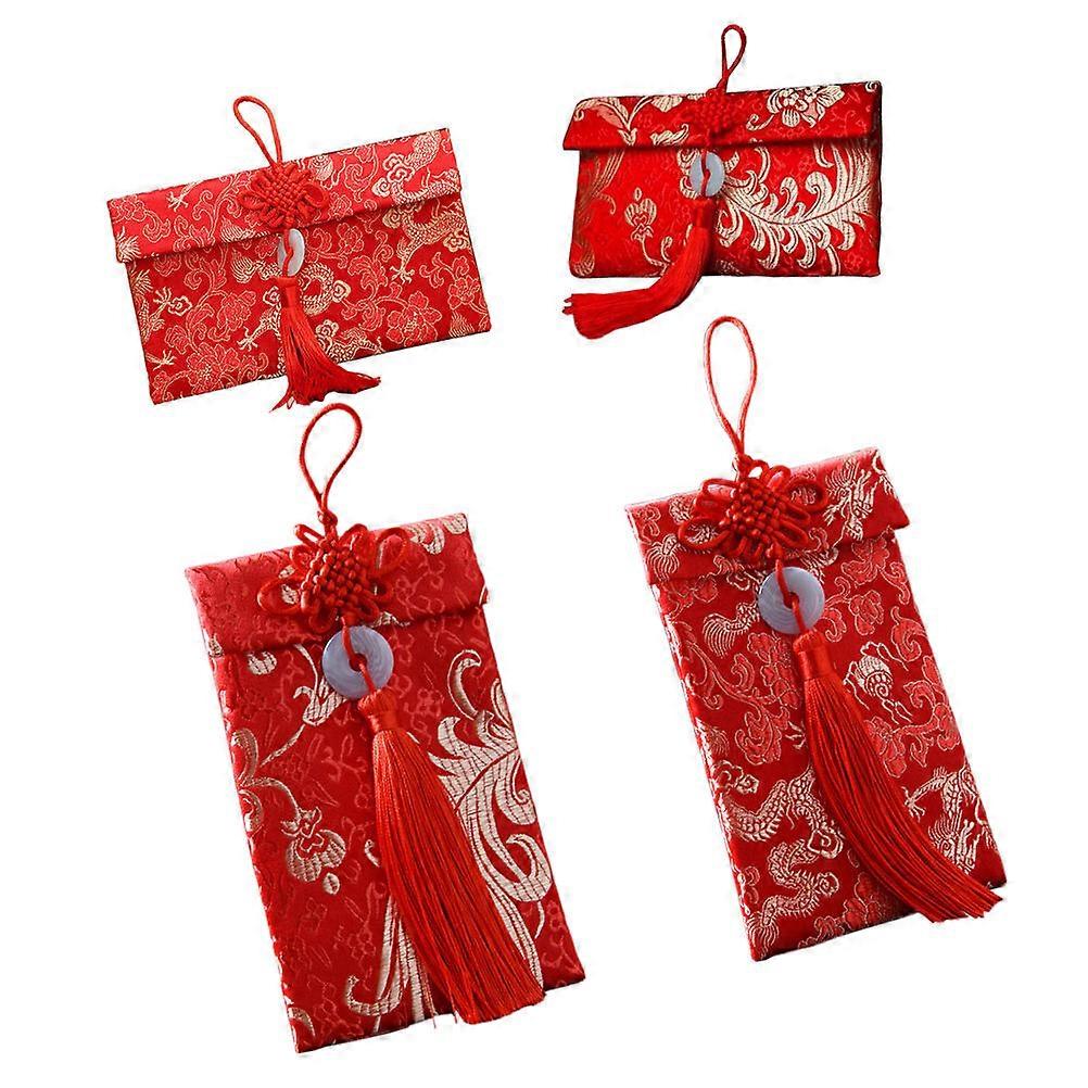 Spring Festival Red Envelopes Cloth And Paper Material For Family Members 4Pcs