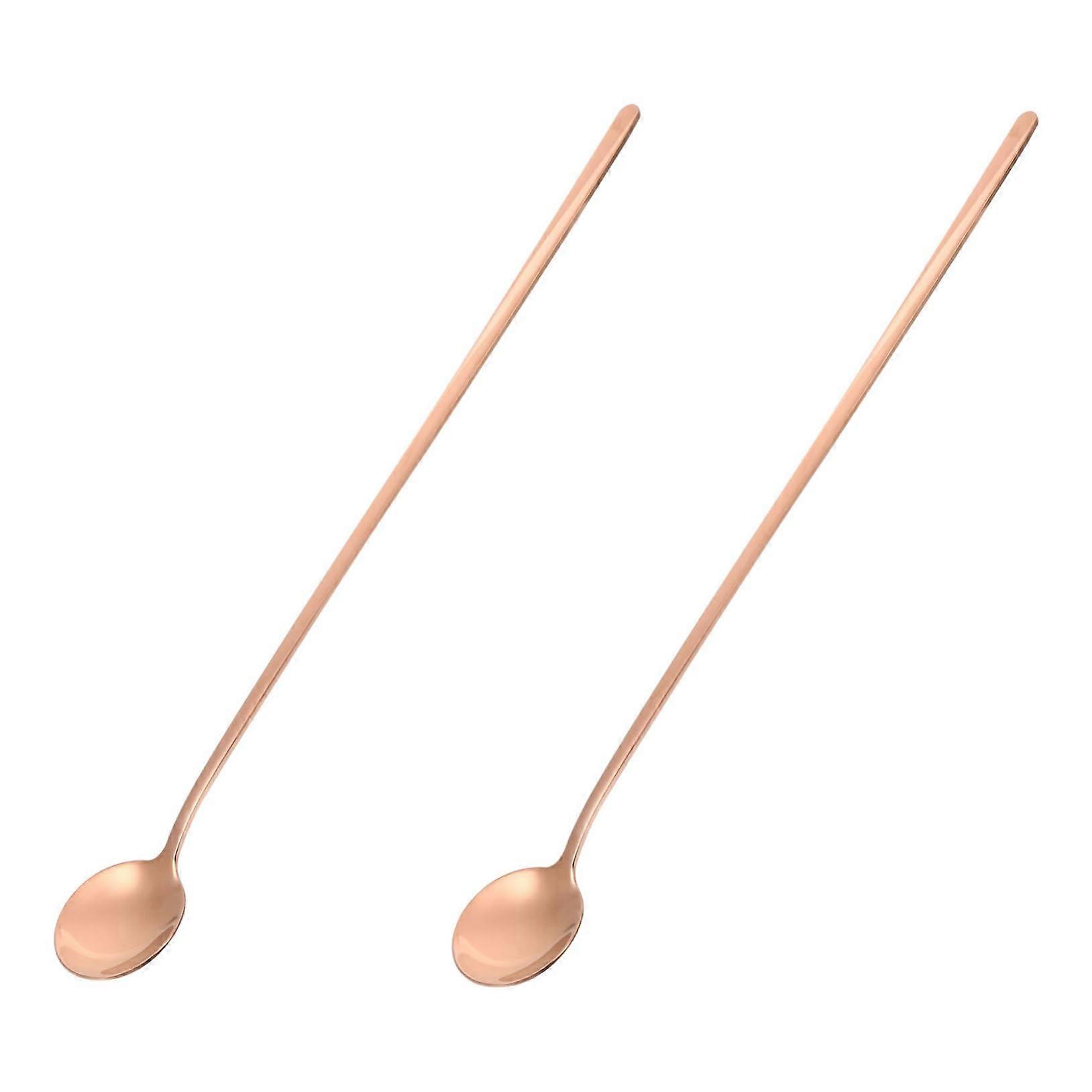 Stainless Steel Dessert and Coffee Spoons Set of 2, Long Handle Rose Gold Spoons for Mixing and Serving Desserts
