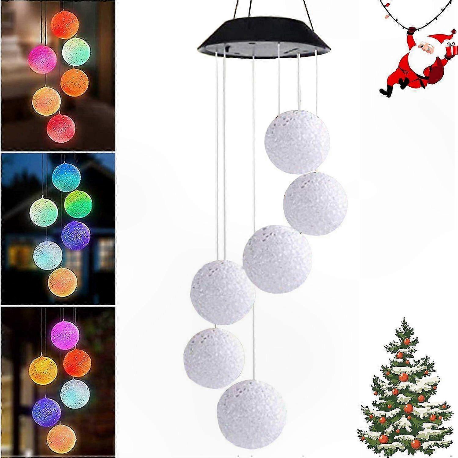 Solar-Powered LED Wind Chime with 6 Glass Globes RGB Color Changing Weatherproof for Outdoor Use