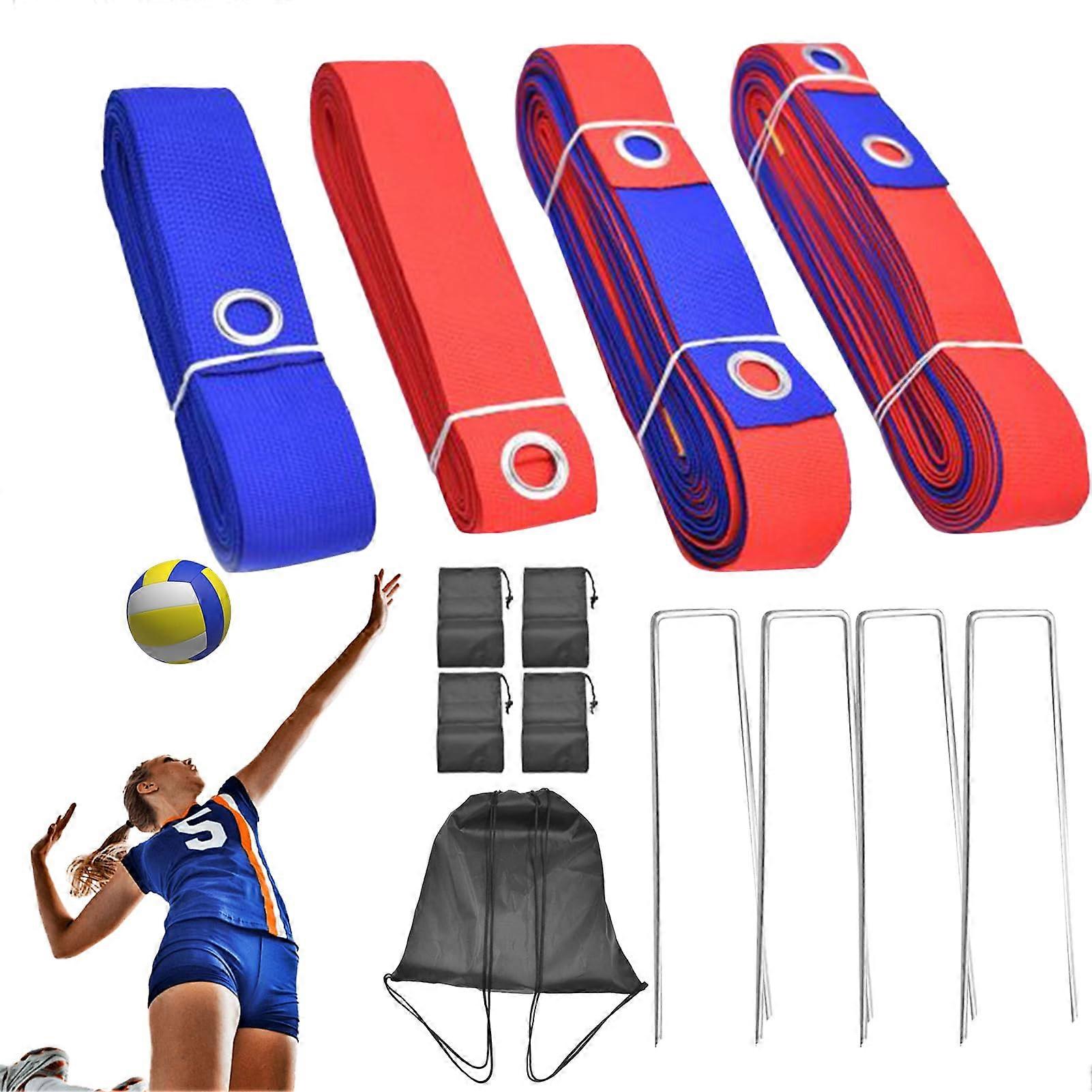 Volleyball court markings, outdoor volleyball markings Adjustable sports equipment for leisure, home, park, garden, and lawn. Red and blue sandbags.