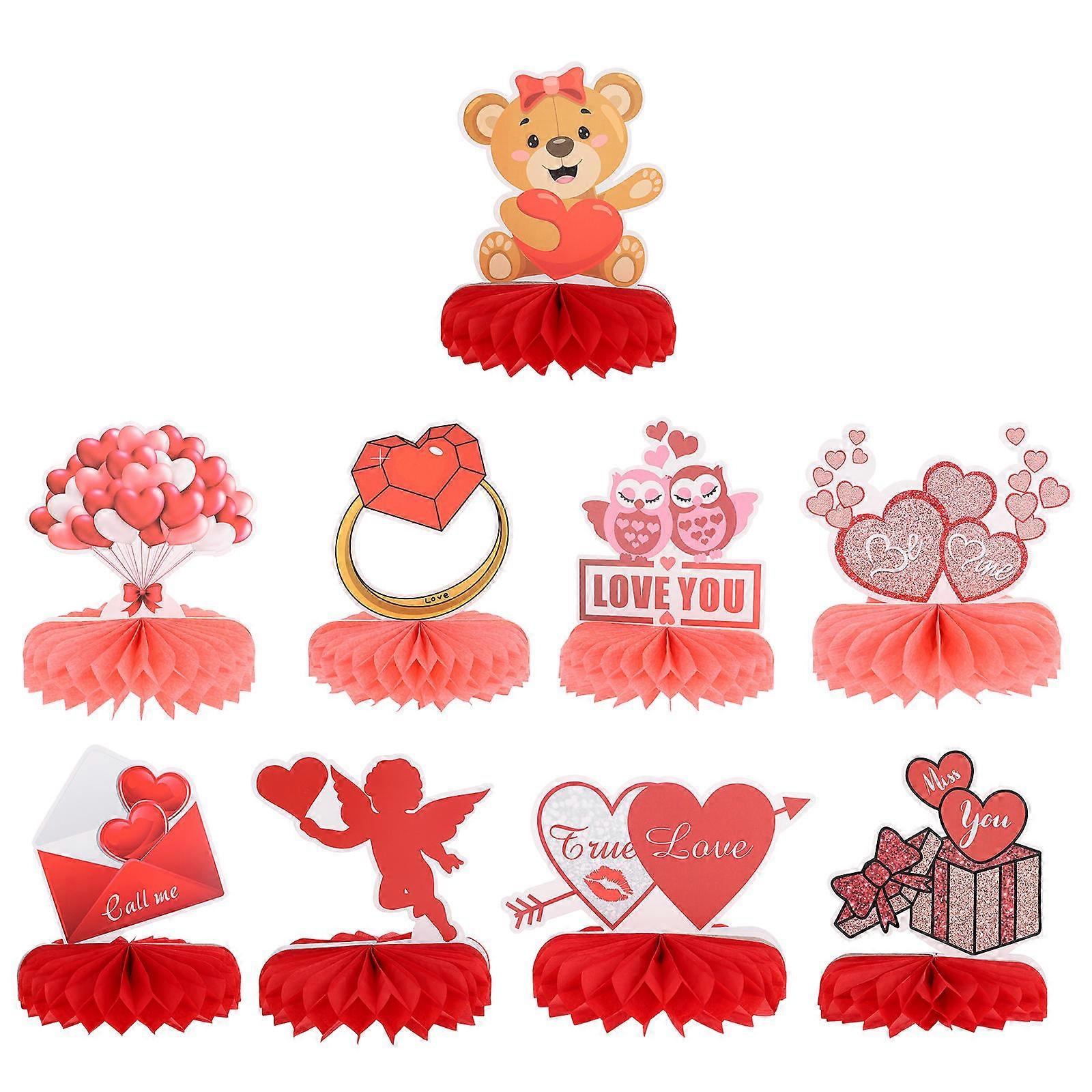 Honeycomb Shaped Paper Decorative Paper Prop Valentine's Day Home Adornment Red Paper 9Pcs